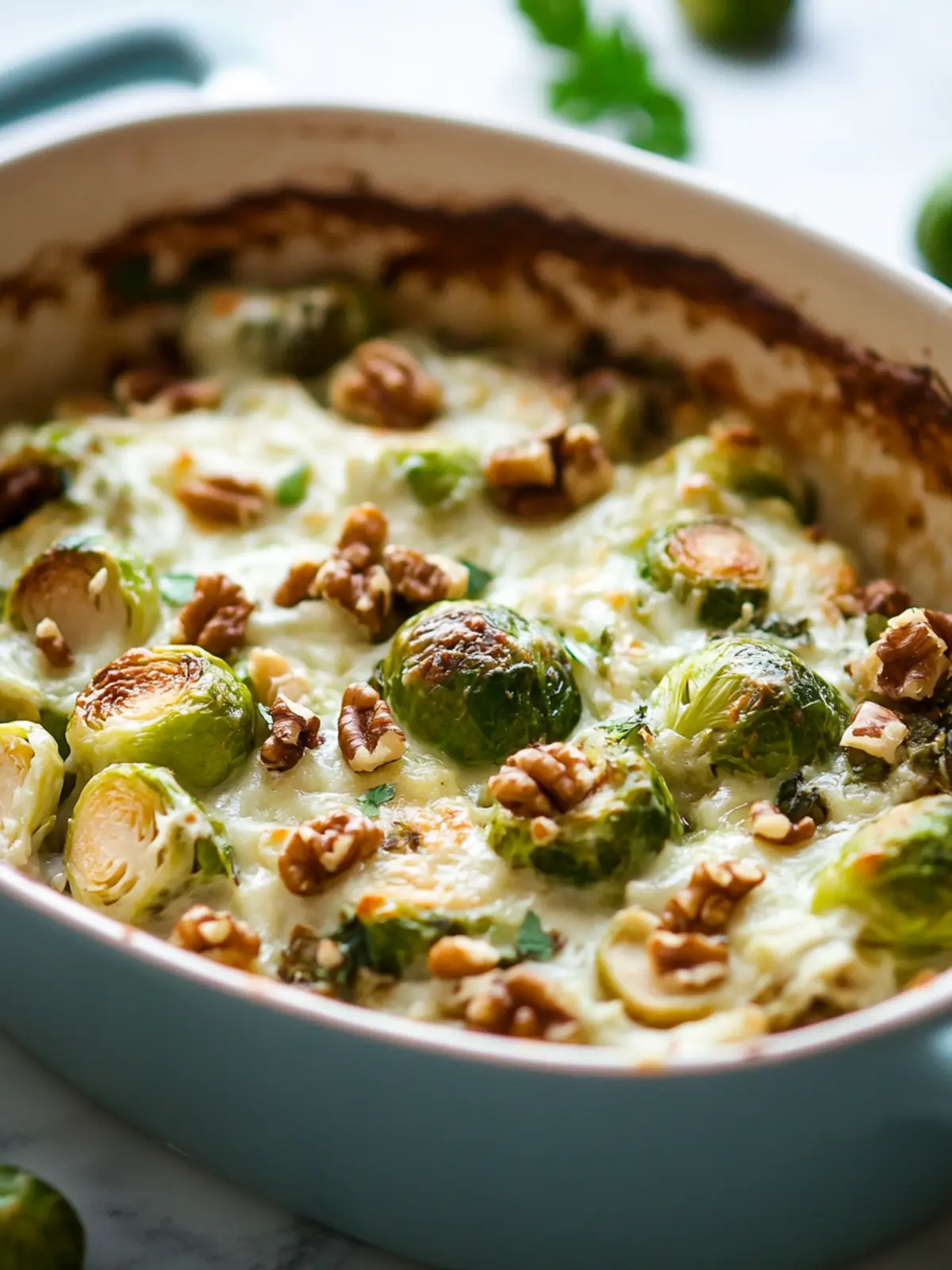 Creamy brussels sprout gratin with walnuts