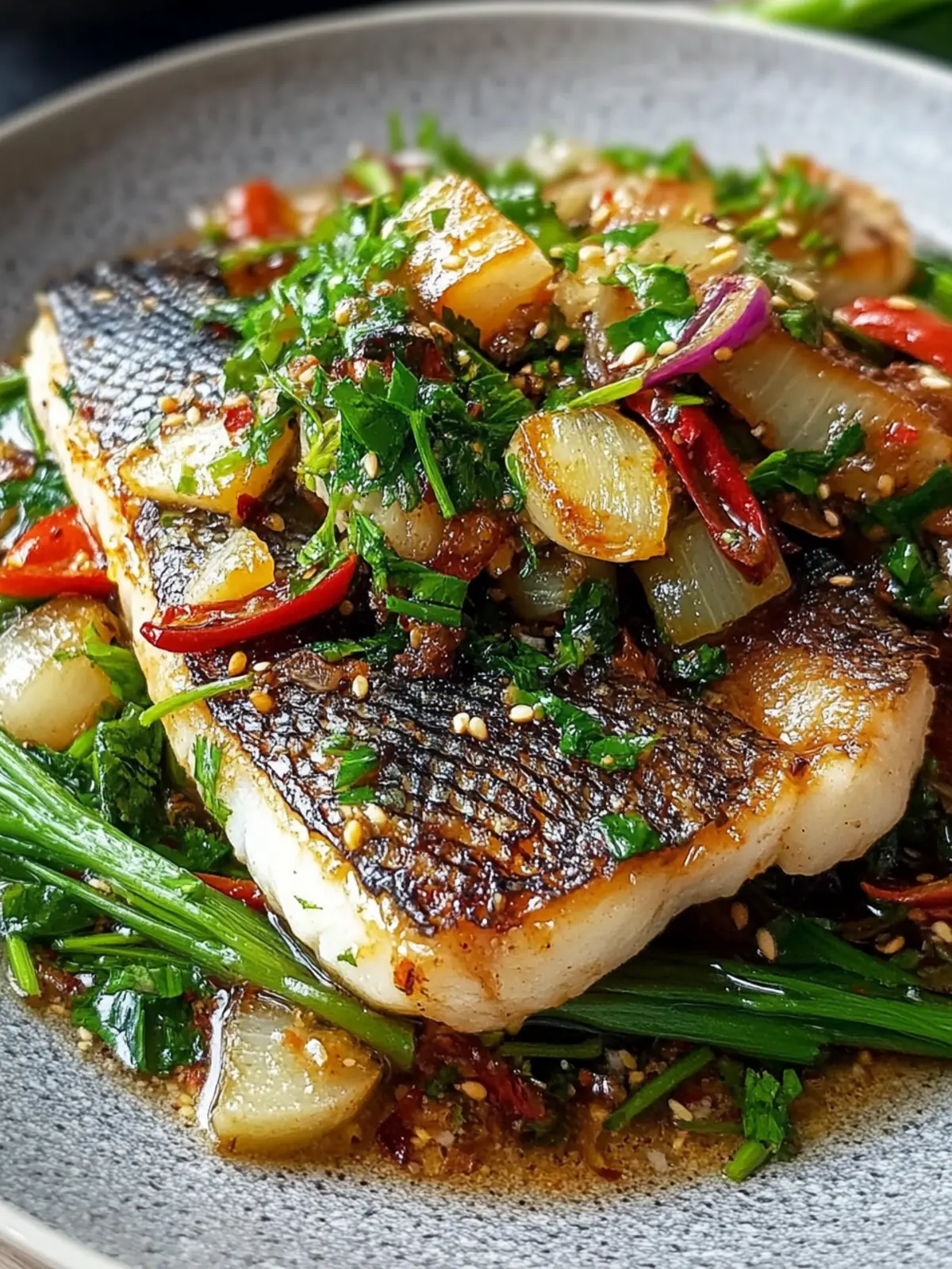 Ginger Onion Fried Sea Bass