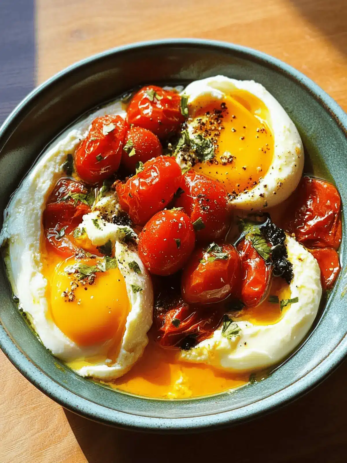 Poached Eggs with Roasted Tomatoes and Hummus