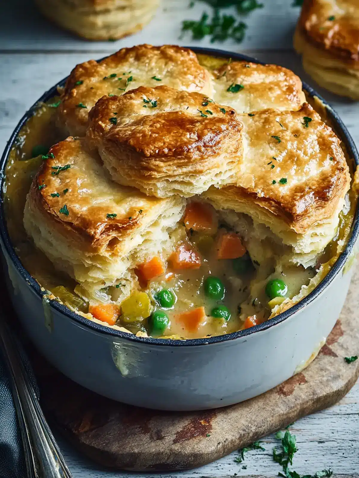 Mouthwatering Savory Breakfast Pot Pie with Honey Butter Biscuit 3 Savory Breakfast Pot Pie with Honey Butter Biscuit