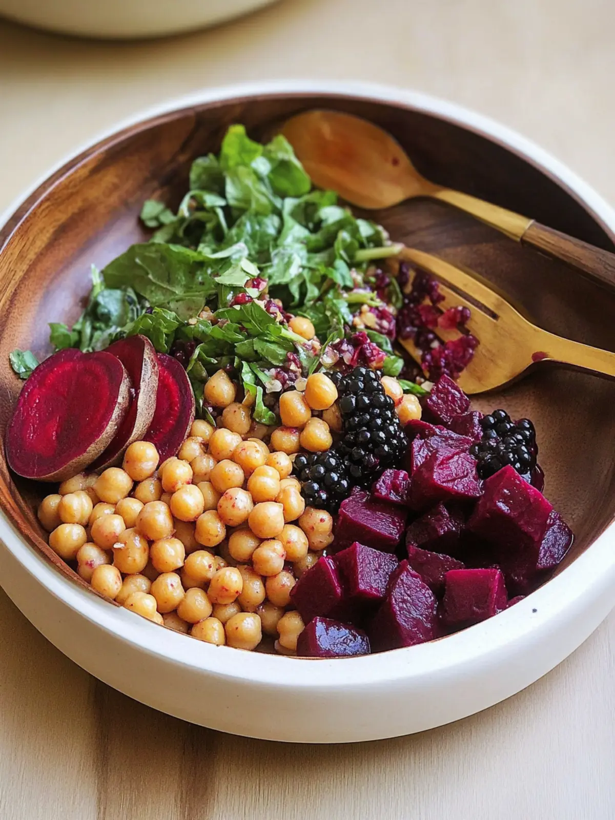 Roasted Chickpea Salad with Beets and Blackberry Dressing