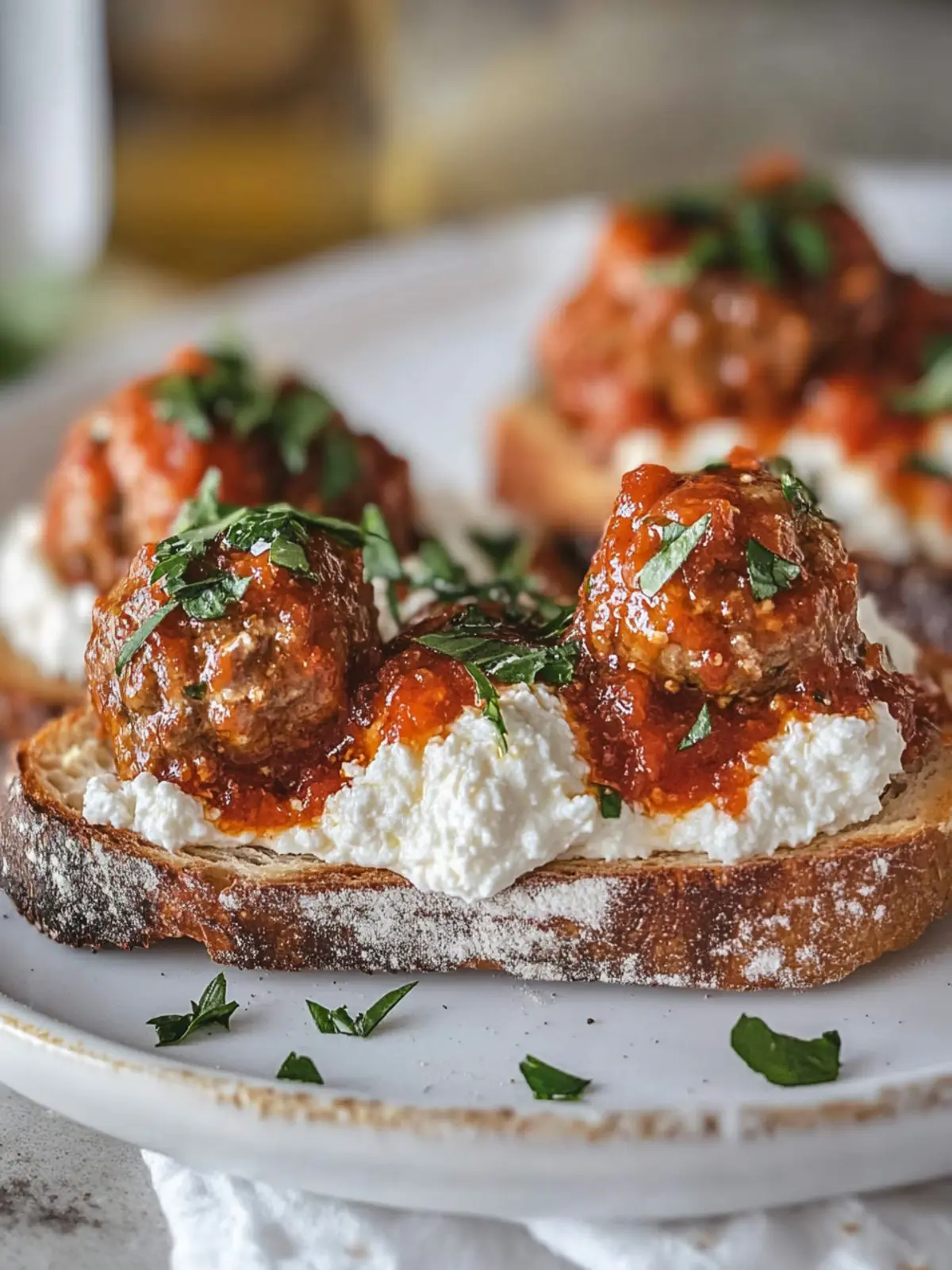 Vodka Sauce Meatballs on Ricotta Toast