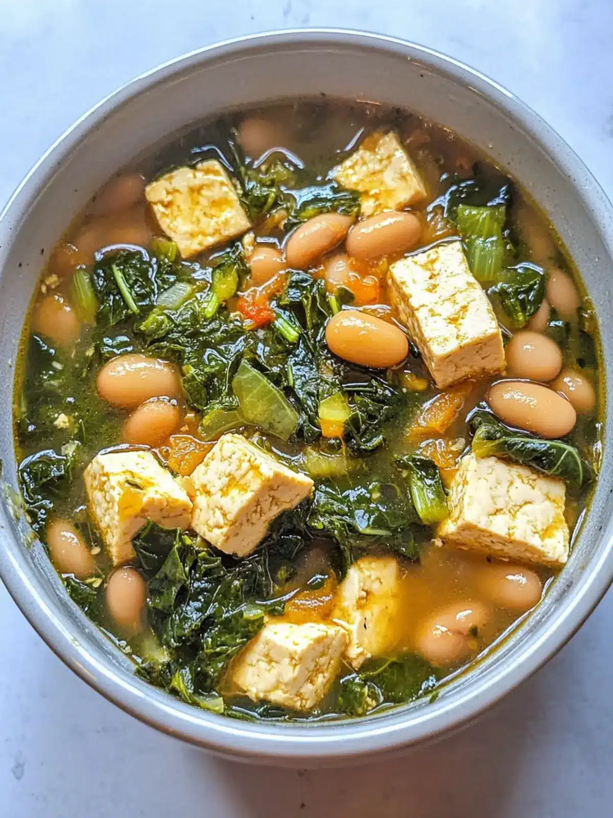 One Pot Brothy Butter Beans Tofu With Greens
