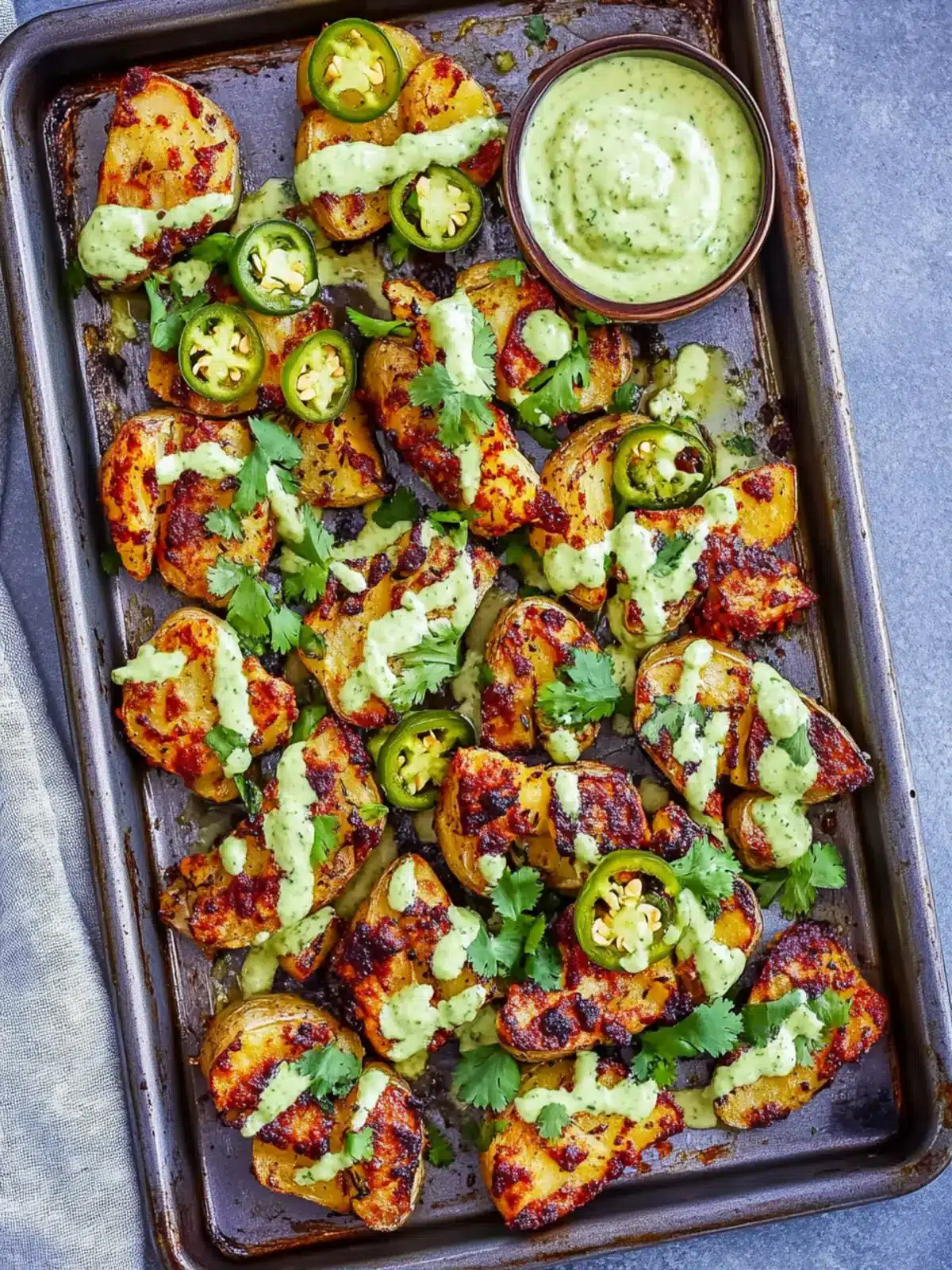 Crispy Smashed Sheet Pan Potatoes with Jalape o Cilantro Aioli
