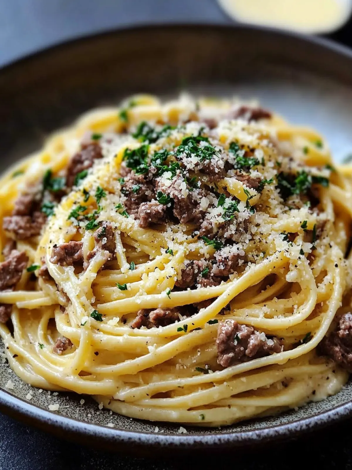 Creamy Parmesan Beef Linguine with Garlic Butter Sauce