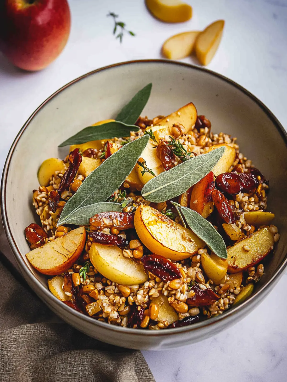 Warm Roasted Apple Spelt Salad with Toasted Sunflower and Sage