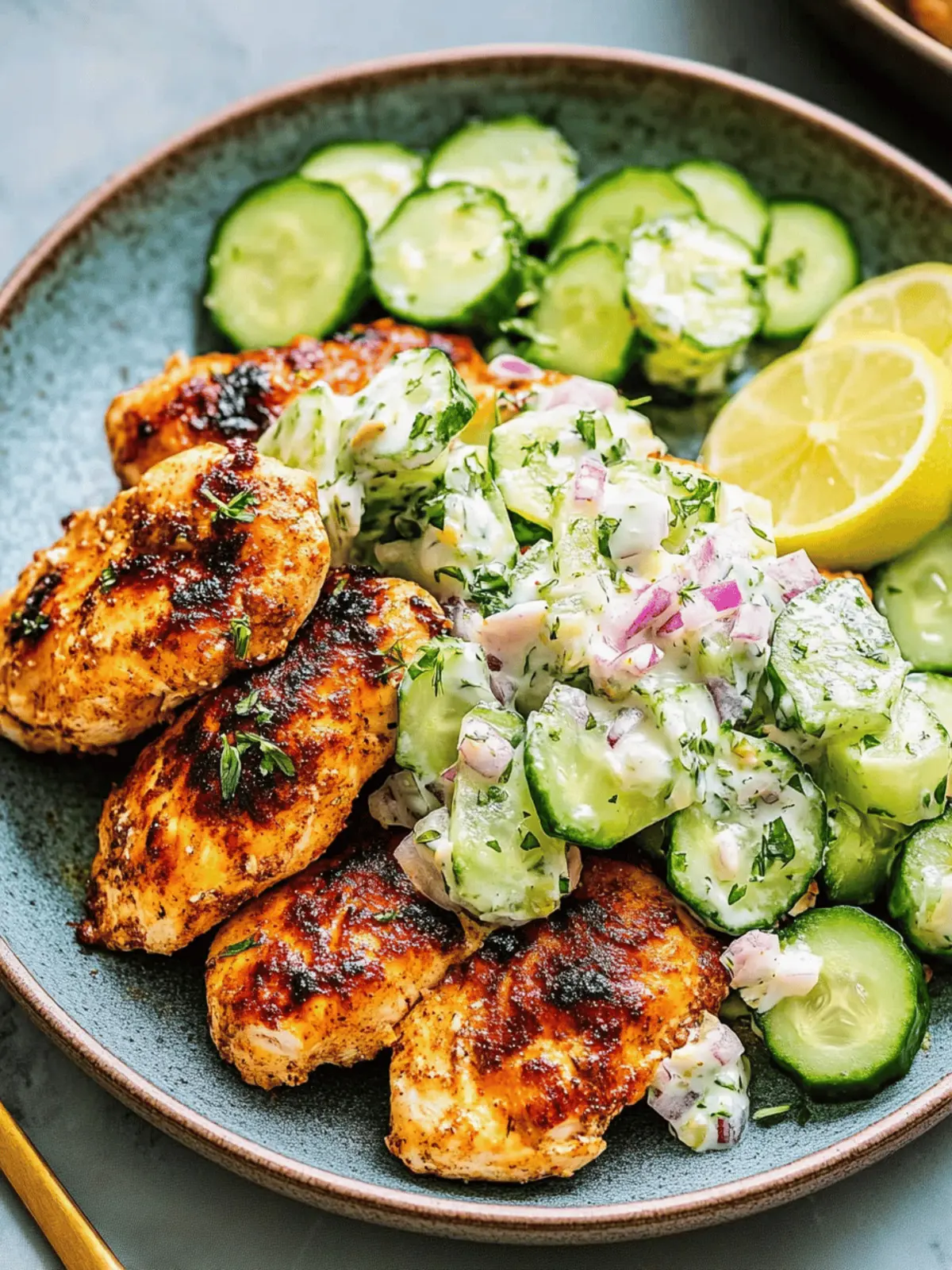 Spicy Mediterranean Chicken with Creamy Cucumber Salad