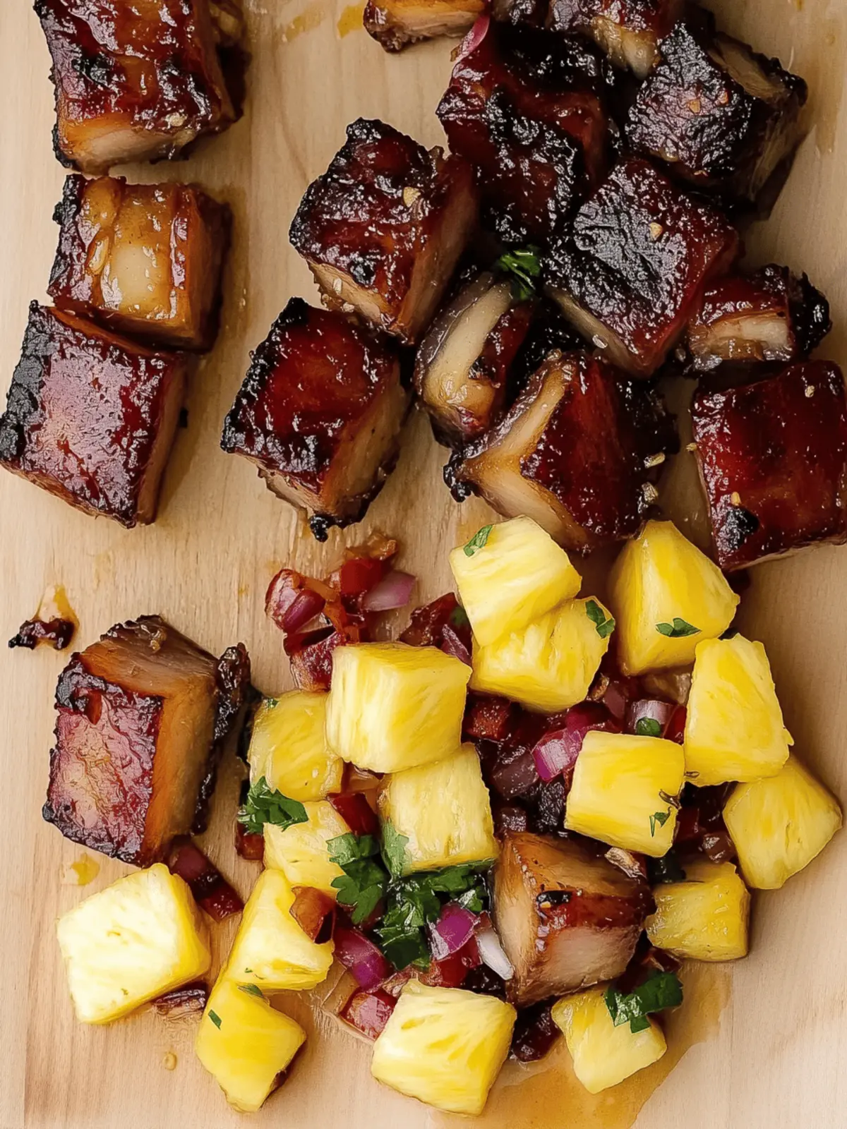 Pork Belly Burnt Ends with Zesty Pineapple Salsa