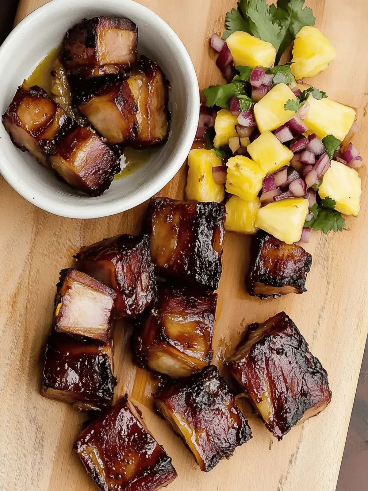 Pork Belly Burnt Ends with Zesty Pineapple Salsa