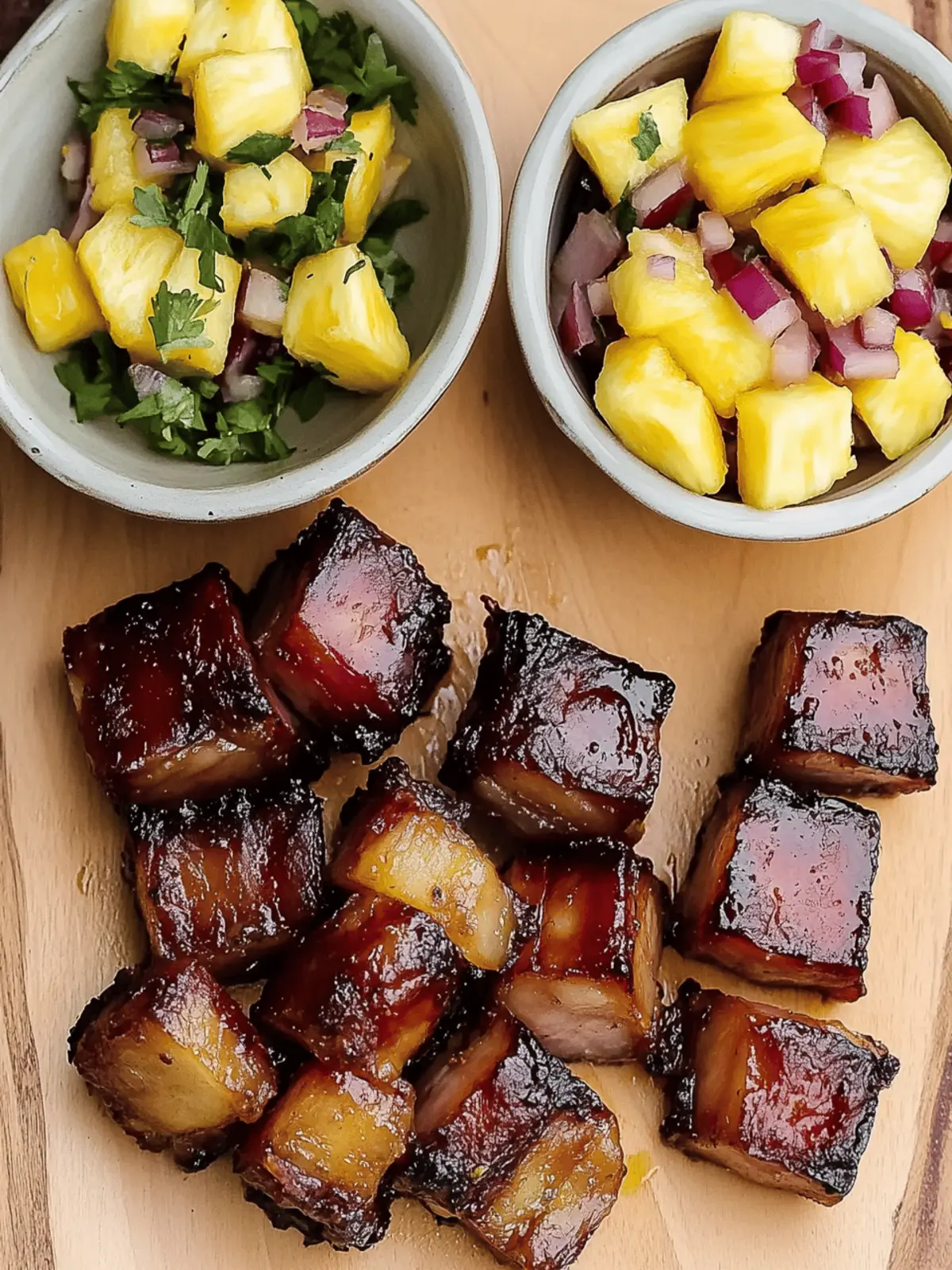 Pork Belly Burnt Ends with Zesty Pineapple Salsa