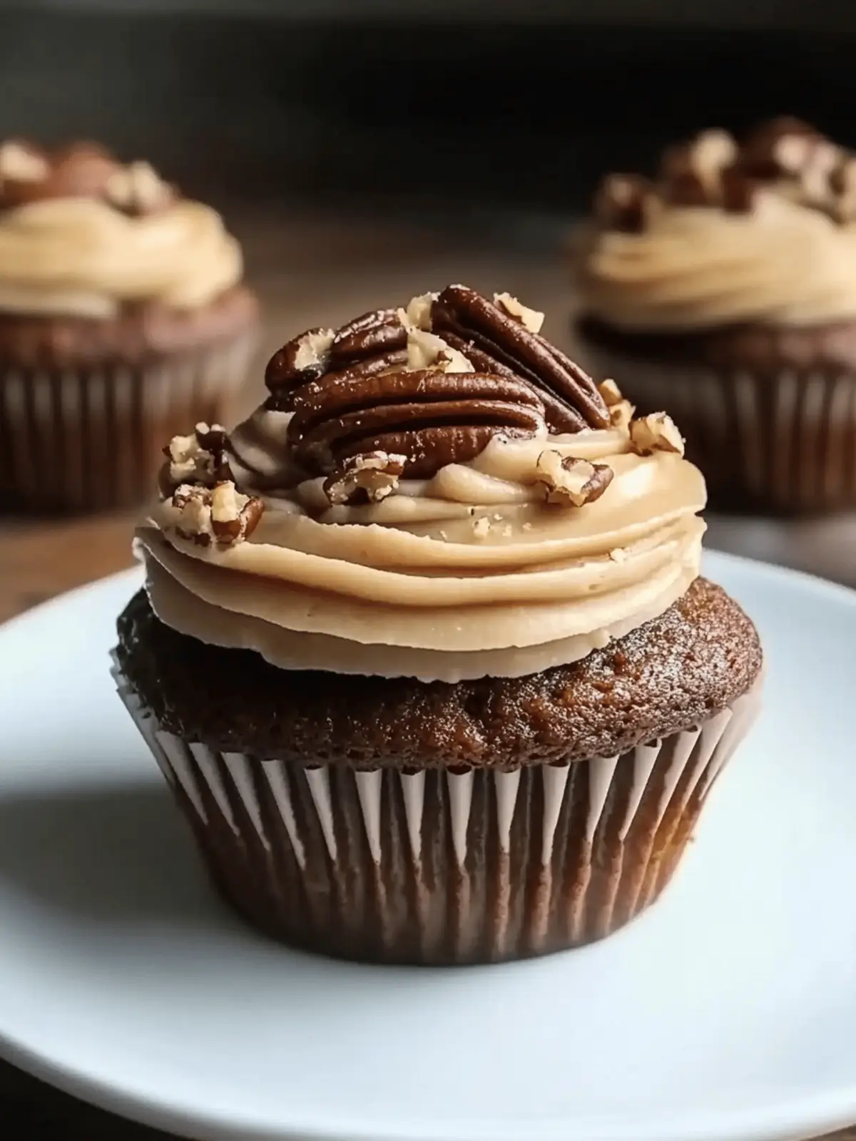Chocolate Bourbon Pecan Pie Cupcakes with Butter Pecan Frosting