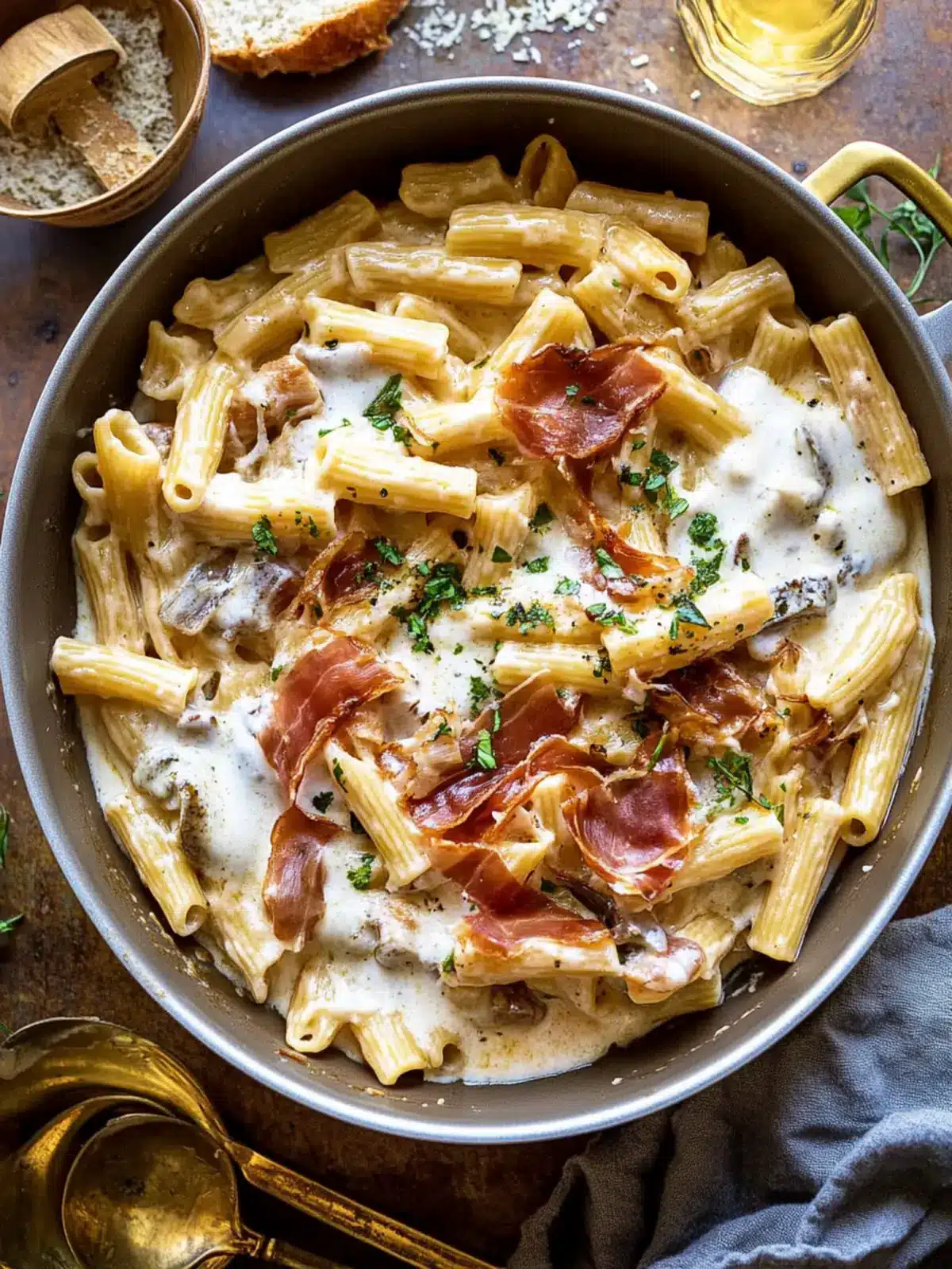 One Pot French Onion Pasta with Crispy Prosciutto