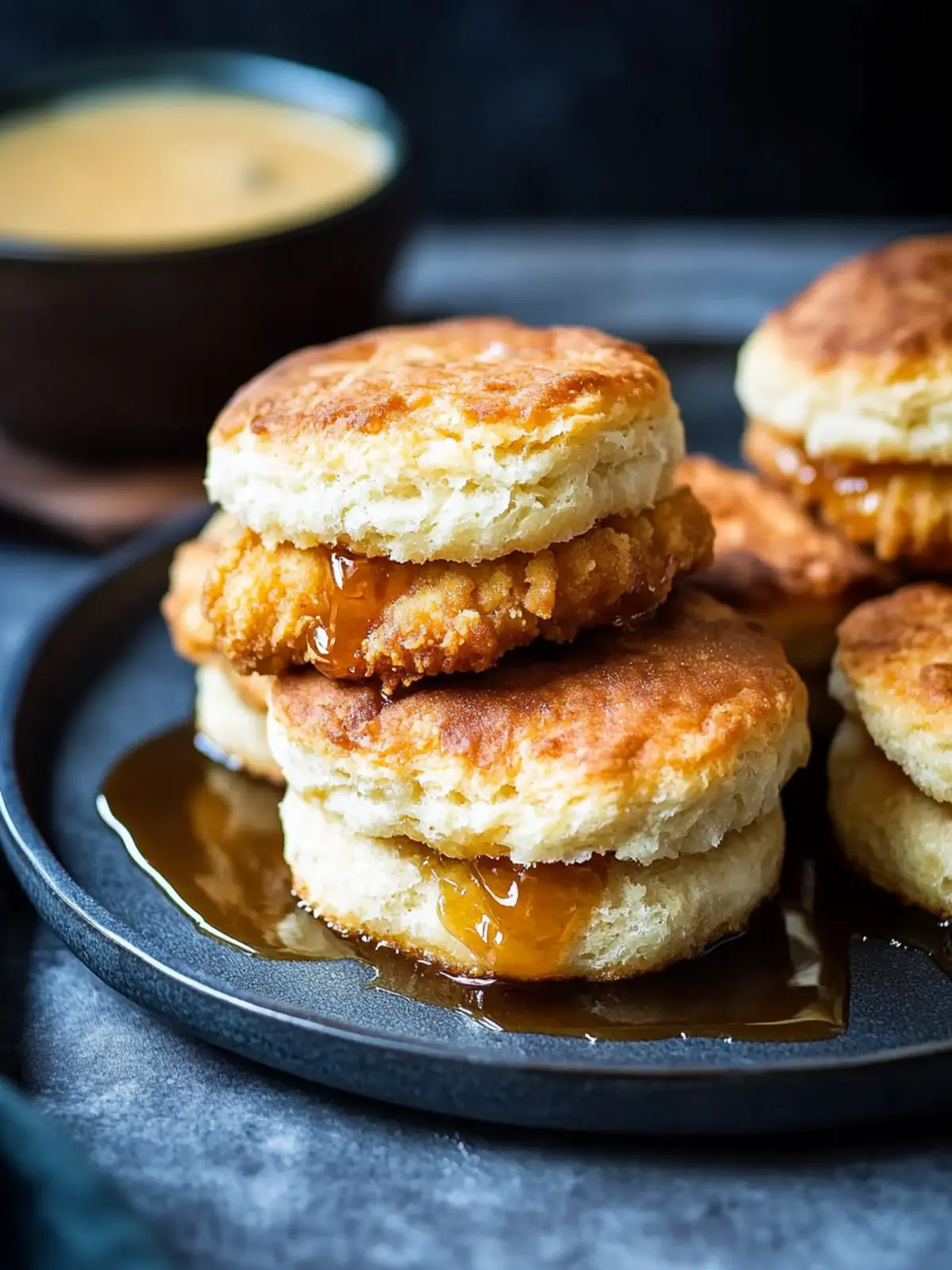 Crispy Chicken Biscuit with Honey Butter Sauce