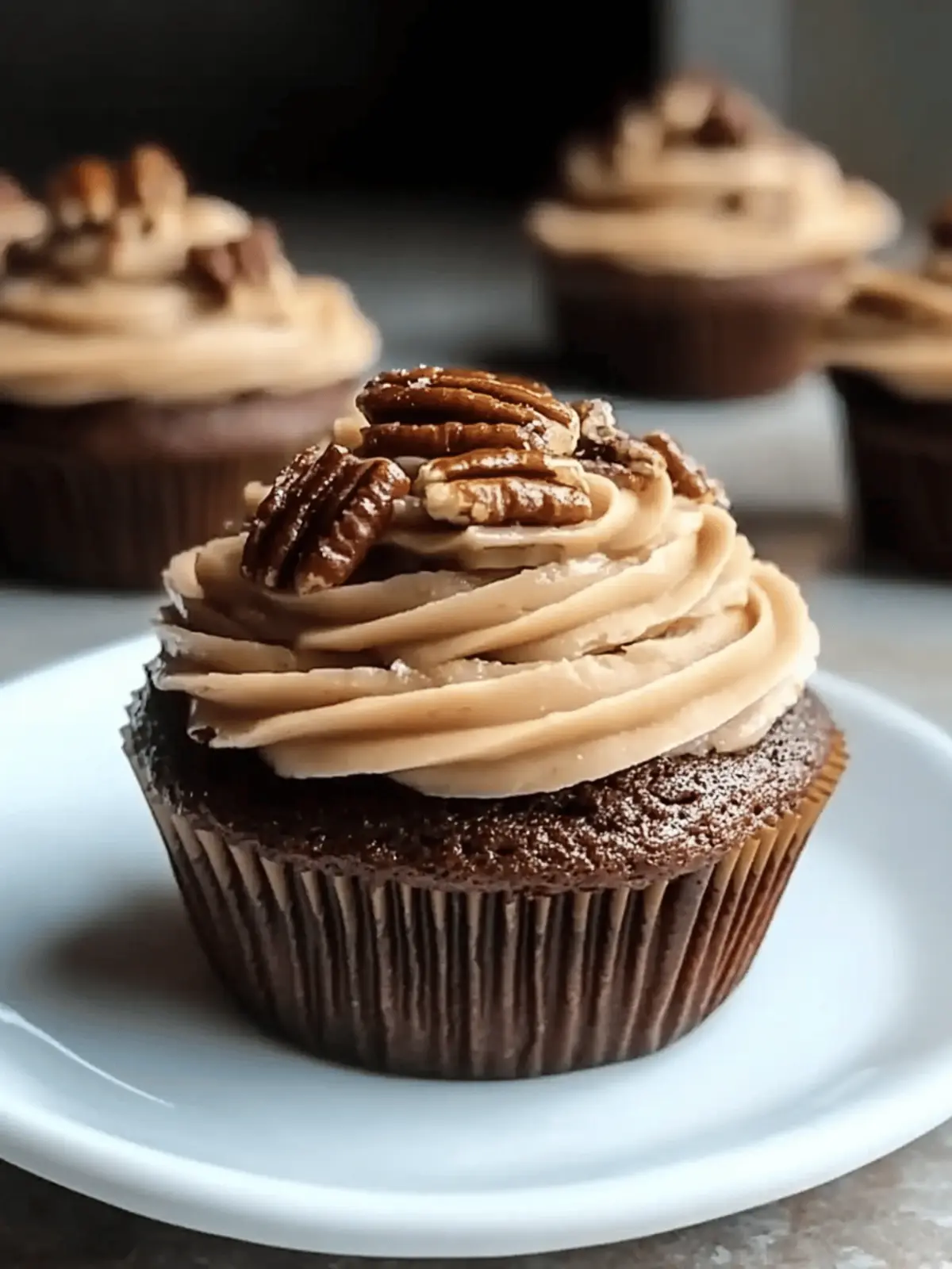 Chocolate Bourbon Pecan Pie Cupcakes with Butter Pecan Frosting