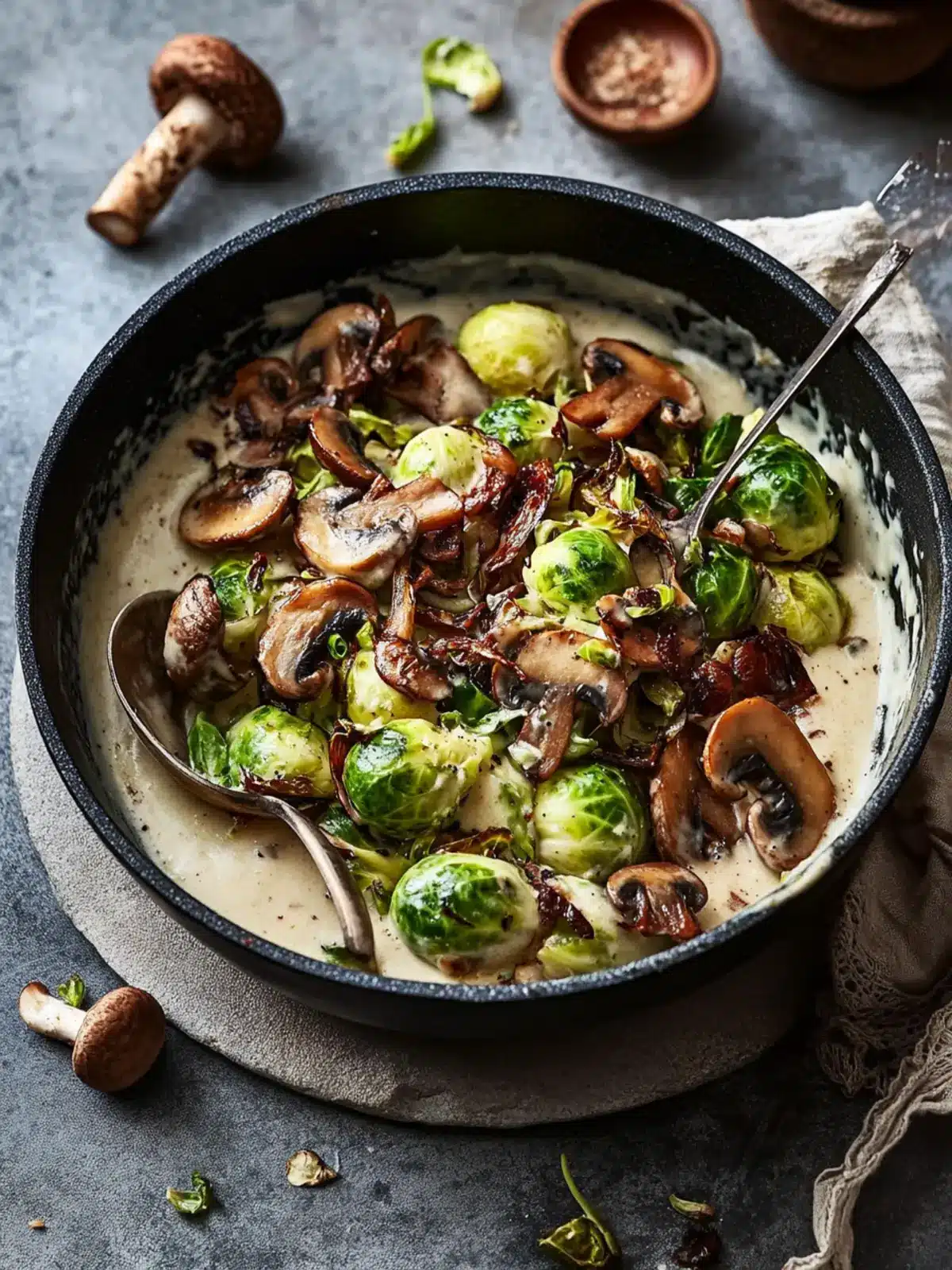 Creamy Brussels Sprouts with Wild Mushrooms