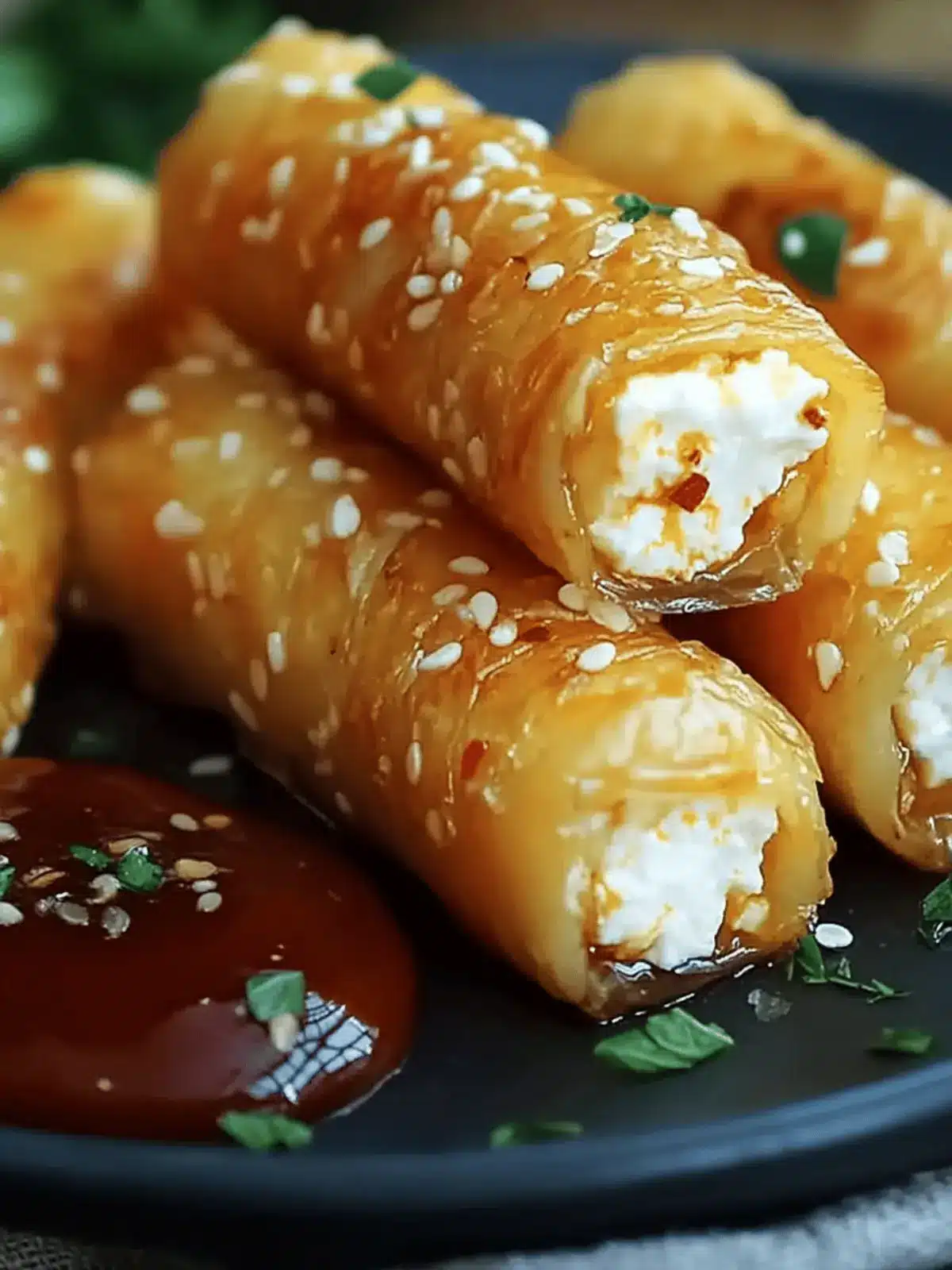 Oven Fried Feta Rolls with Chili Honey