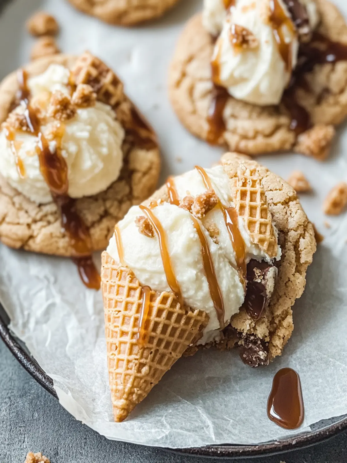 Caramel Cone Crunch Cookies