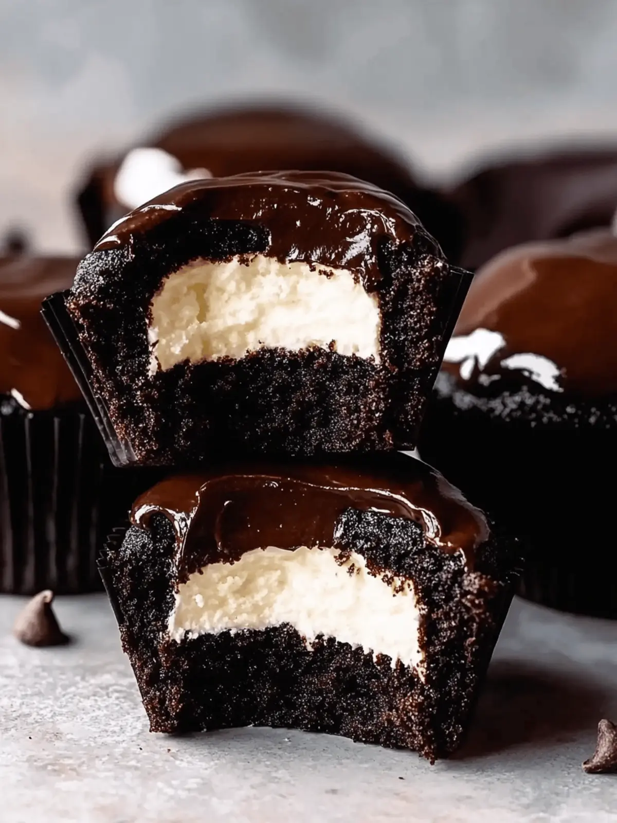 Cream Filled Chocolate Cupcakes with Ganache