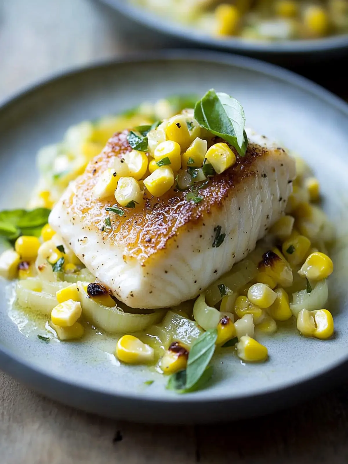 Halibut with Fresh Corn & Leeks