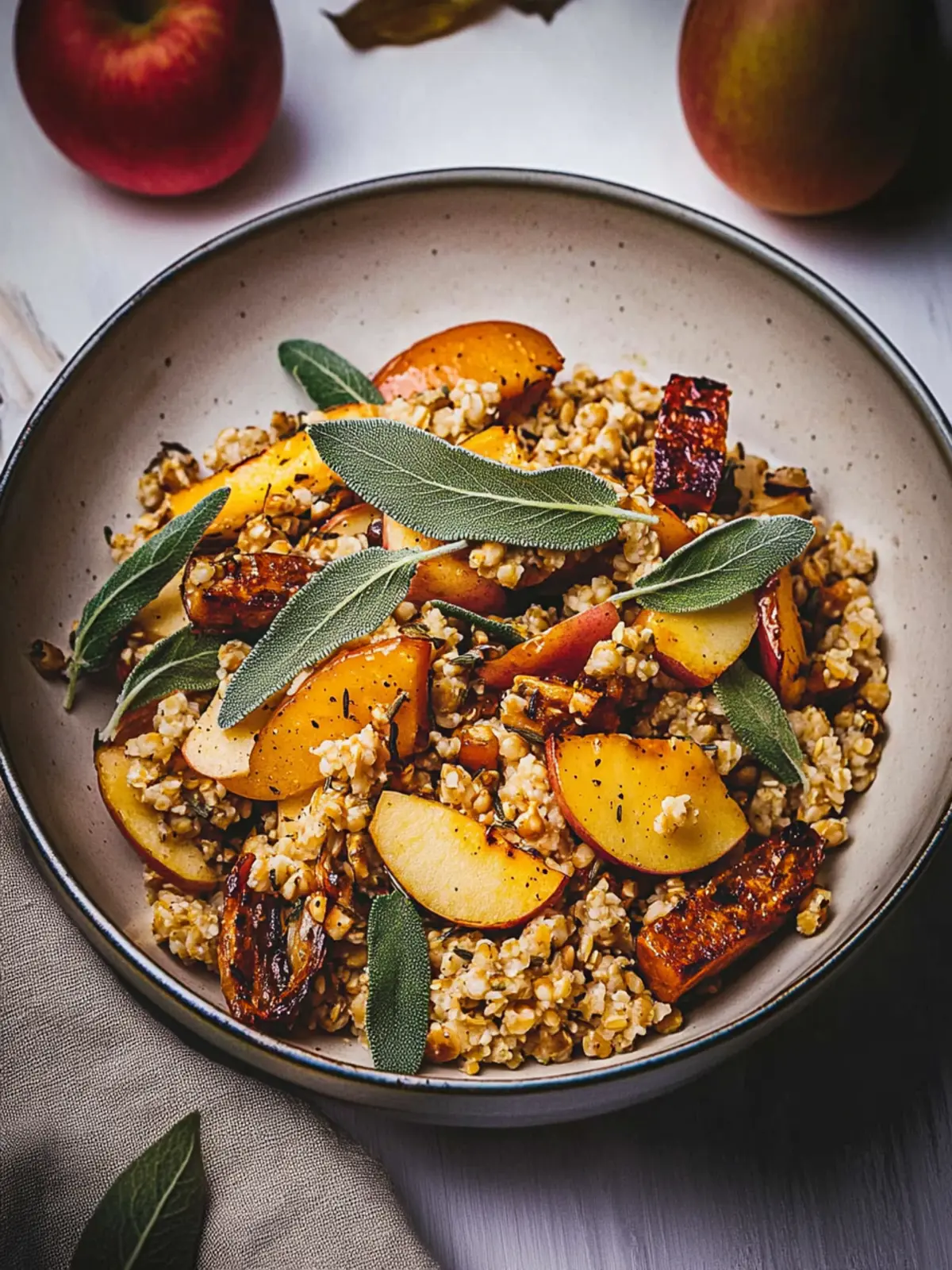 Warm Roasted Apple Spelt Salad with Toasted Sunflower and Sage