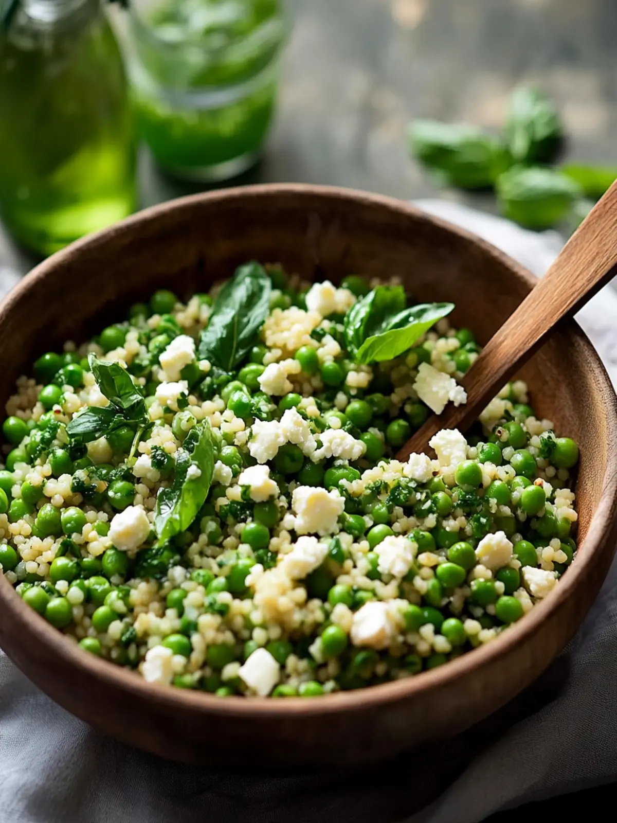 Spring Pea Feta Couscous Salad with Basil Vinaigrette