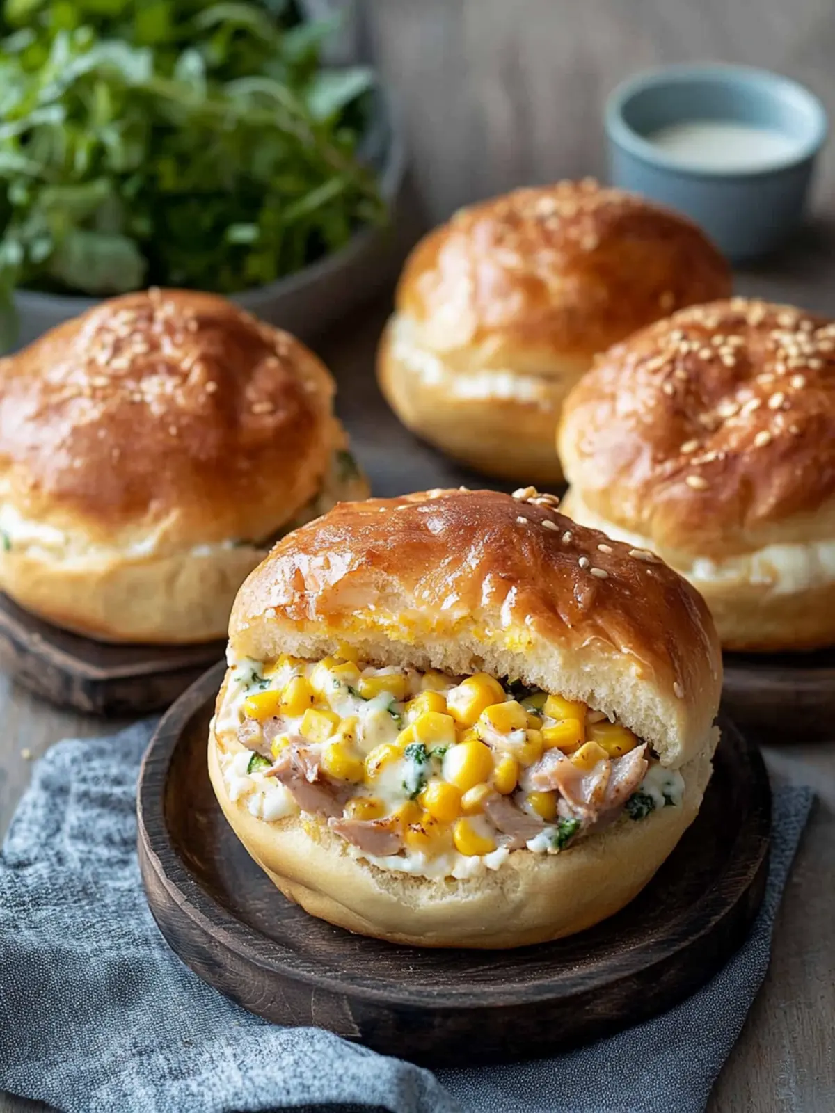 Tuna Bun with Corn and Mozzarella Cheese