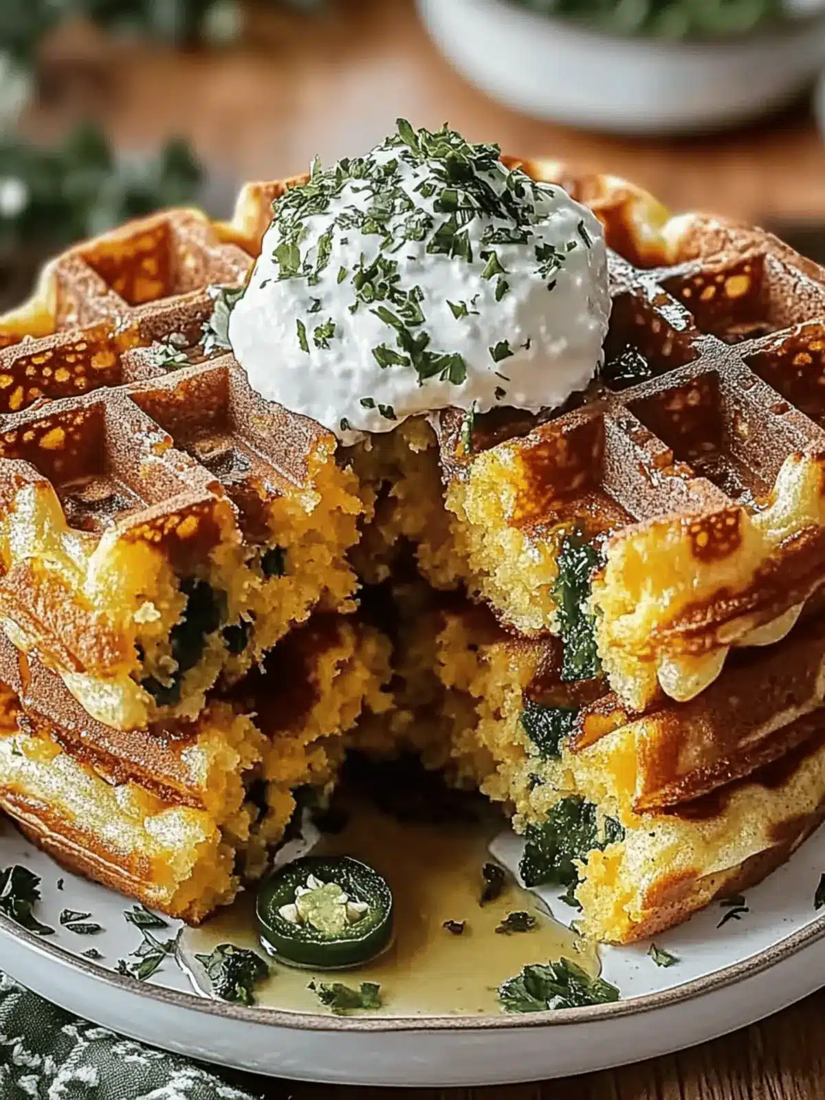 Cheddar Jalape o Cornbread Waffles