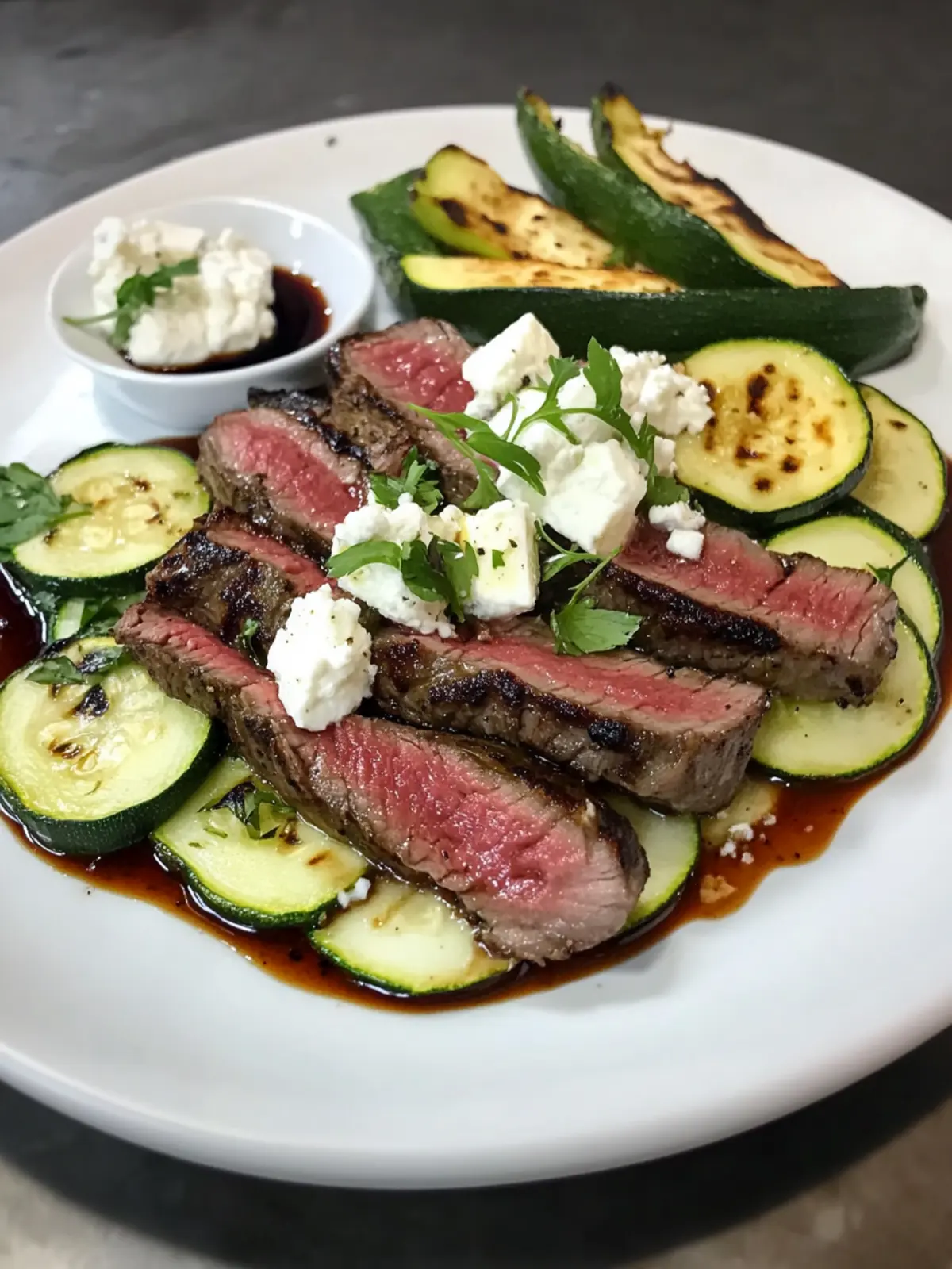Balsamic Flank Steak with Zucchini and Feta