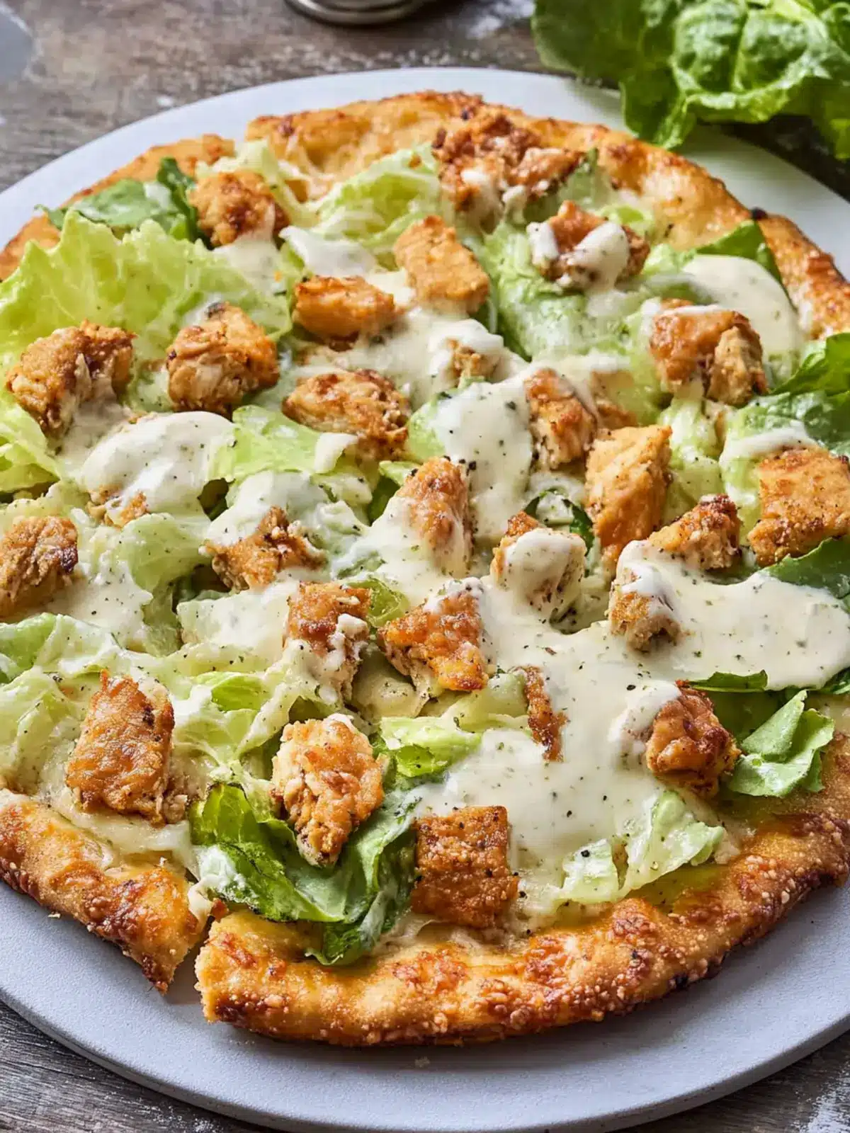 Chicken Crust Pizza Topped with Caesar Salad