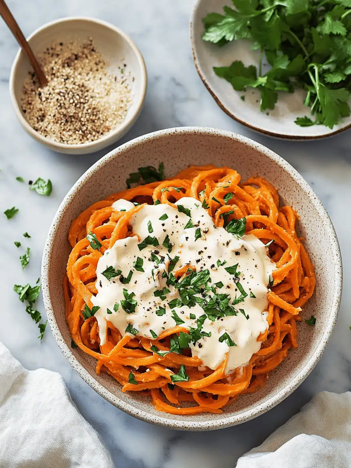 Sweet Potato Noodles with Vegan Alfredo Sauce