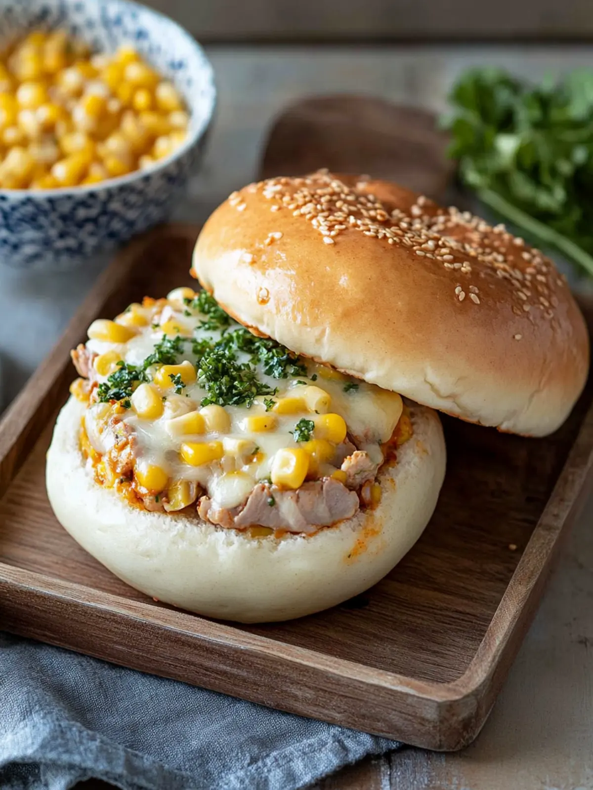 Tuna Bun with Corn and Mozzarella Cheese