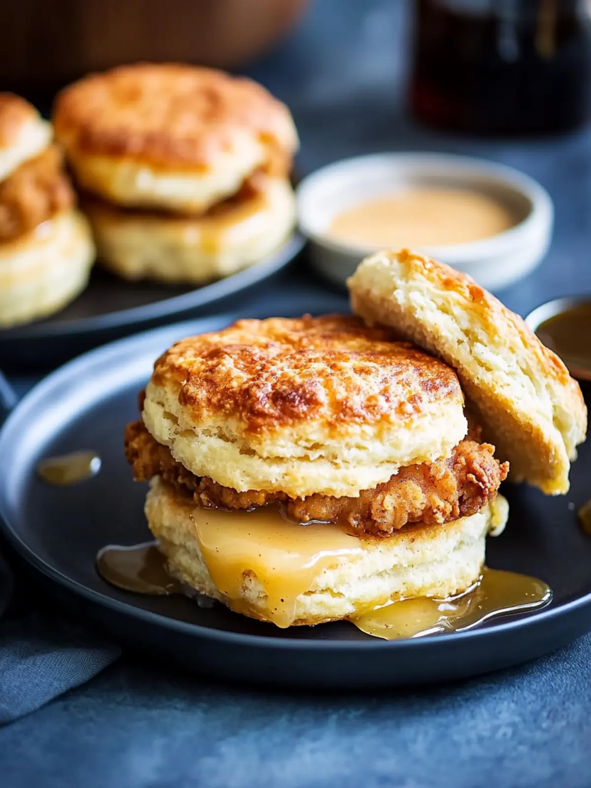 Crispy Chicken Biscuit with Honey Butter Sauce