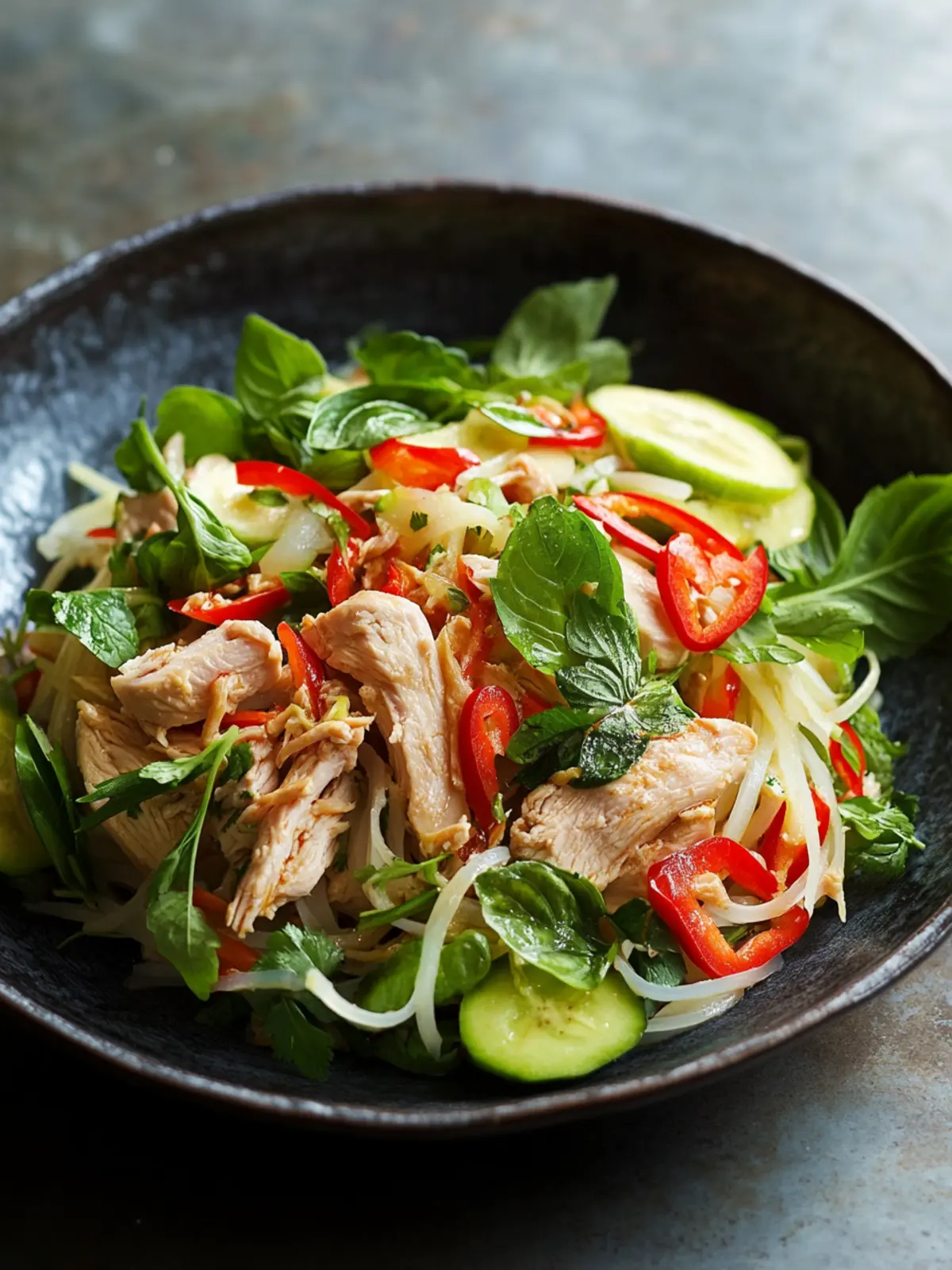 Thai-Style Spicy Chicken, Banana Blossom, and Herb Salad