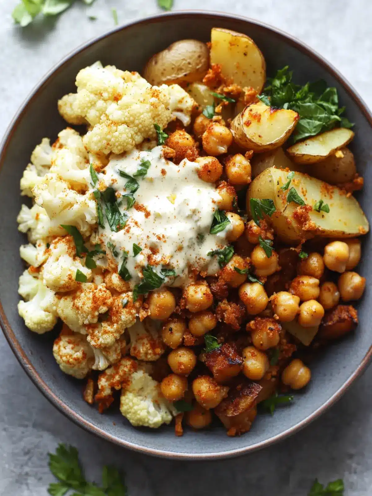 Roasted Cauliflower Chickpea Potato Bowl