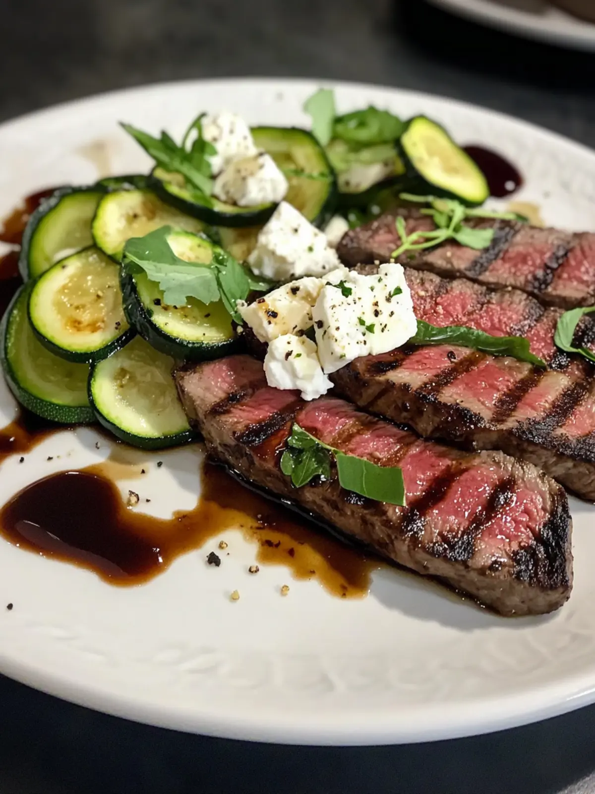 Balsamic Flank Steak with Zucchini and Feta