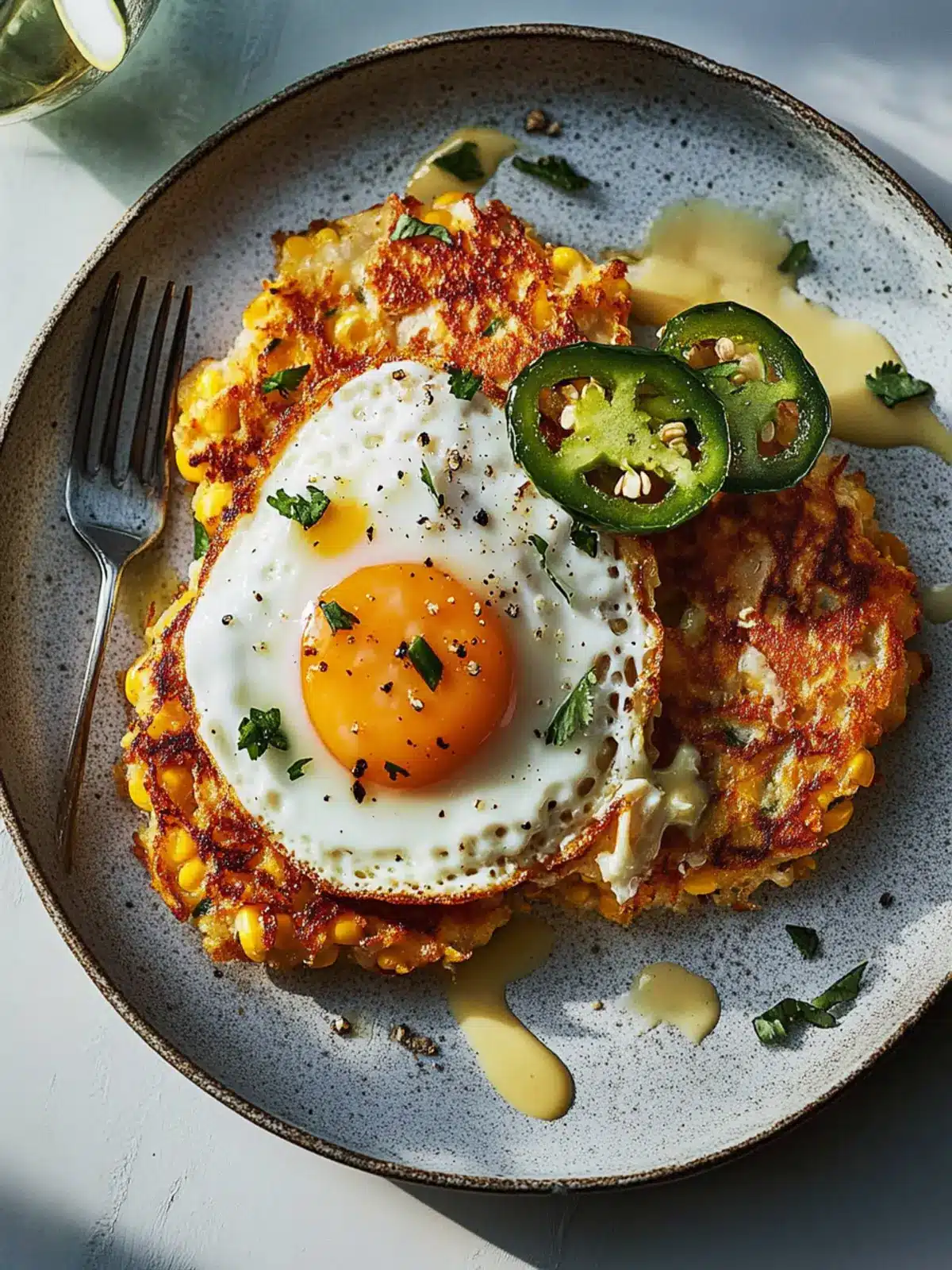 Sweetcorn and Jalape o Fritters with a Fried Egg Delight 3 Sweetcorn and jalape o fritters with a fried egg