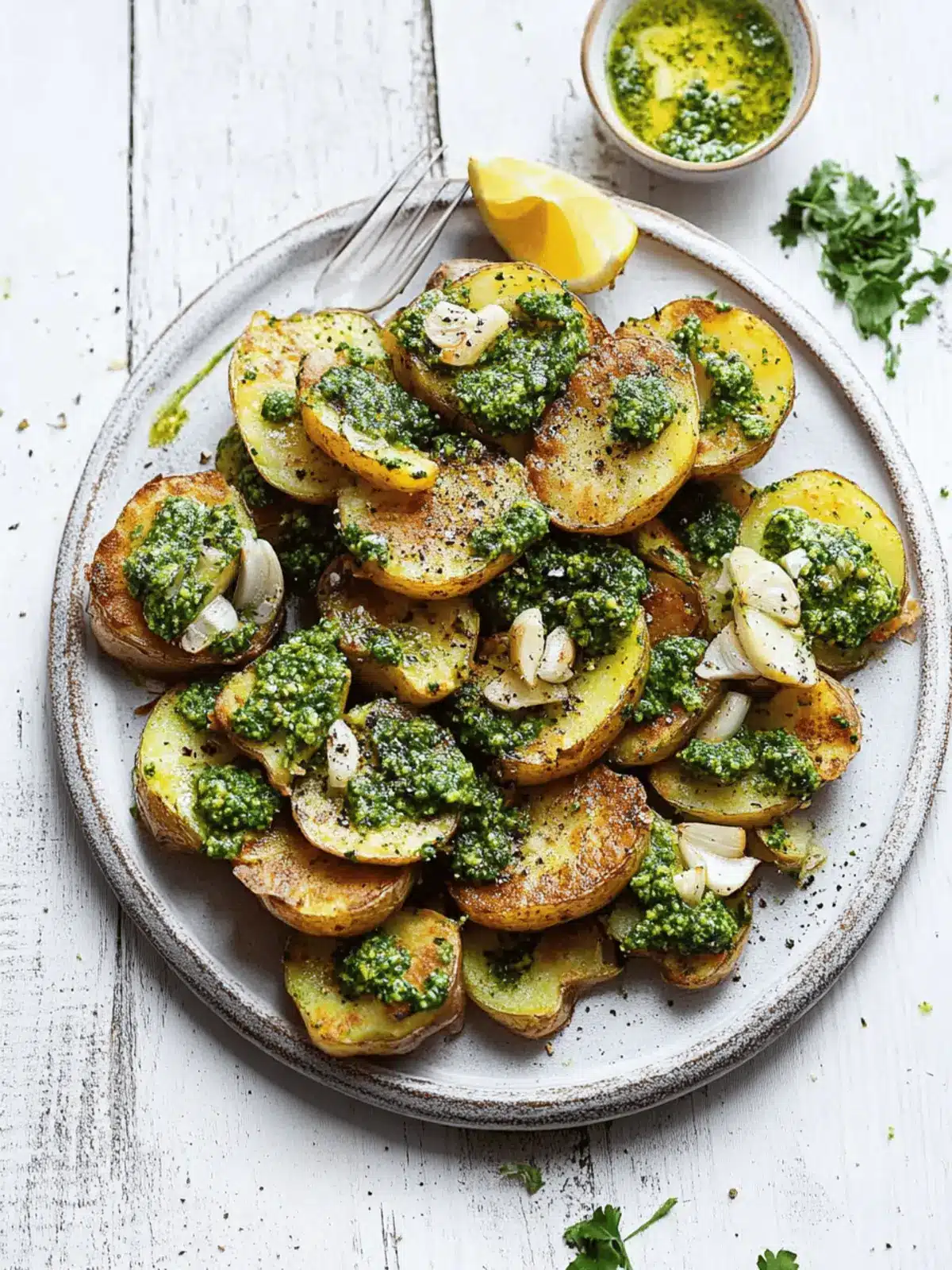 Crispy Smashed Potatoes with Garlic Pesto