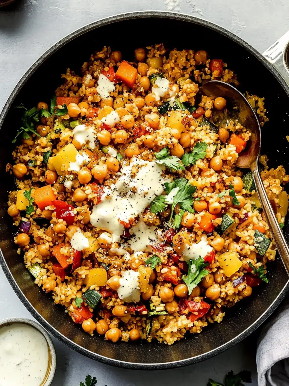 One-Pot Rice and Veggies with Chickpeas & Dilly Tahini