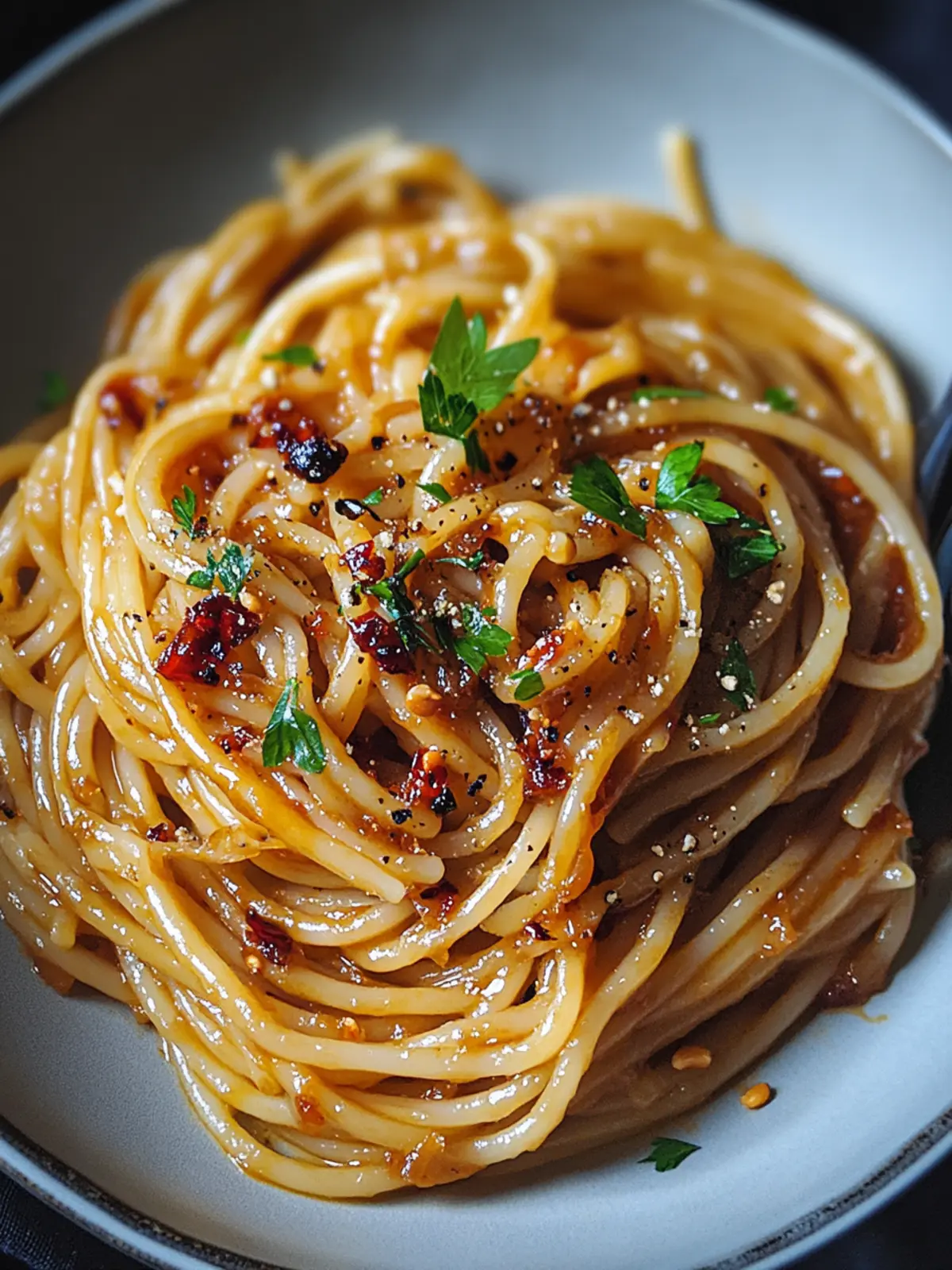 Caramelized Onion Pasta with Chili Oil