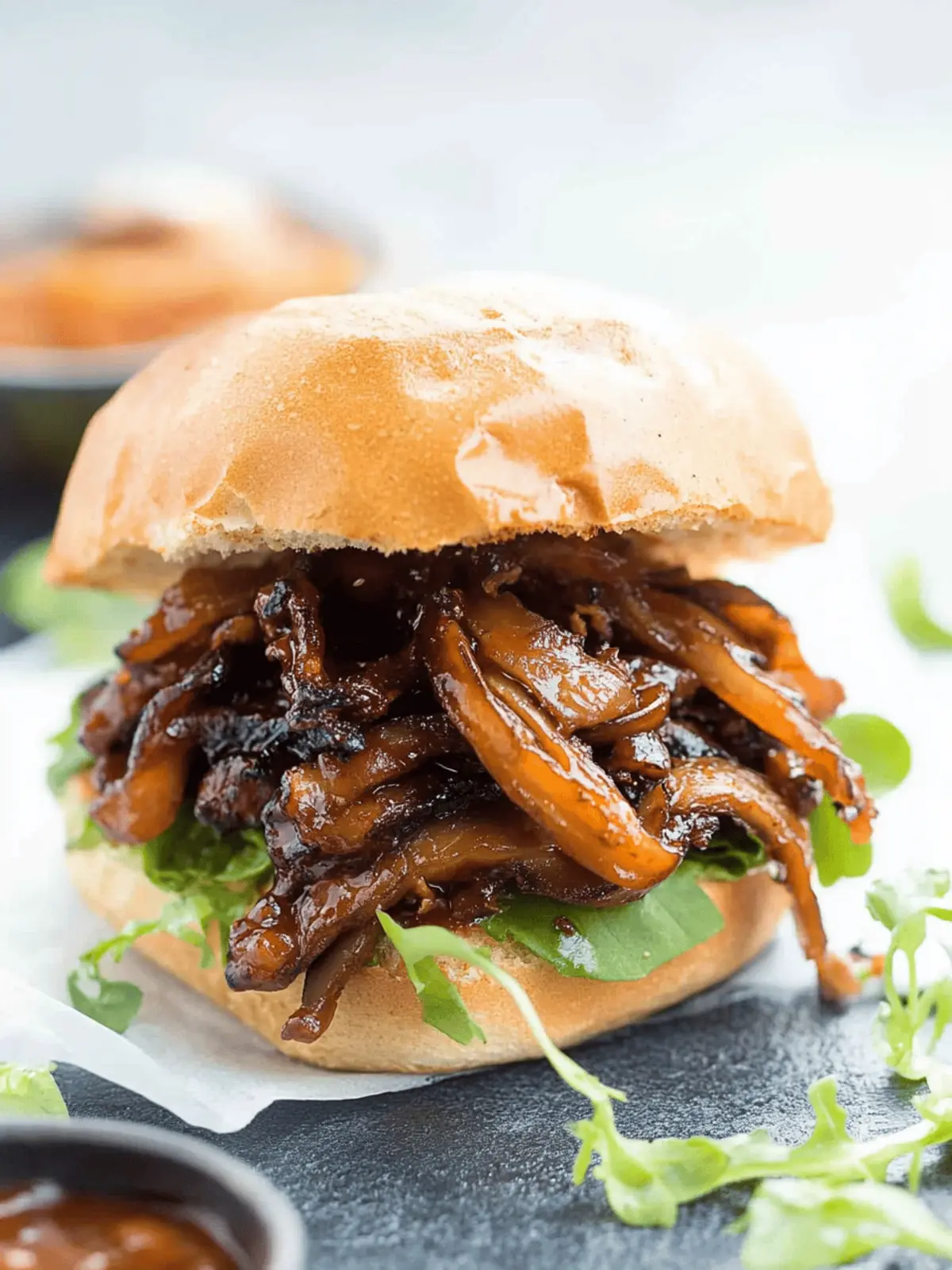 Savory Pulled Shiitake Mushroom BBQ Sandwich Delight 2 Pulled Shiitake Mushroom BBQ Sandwich