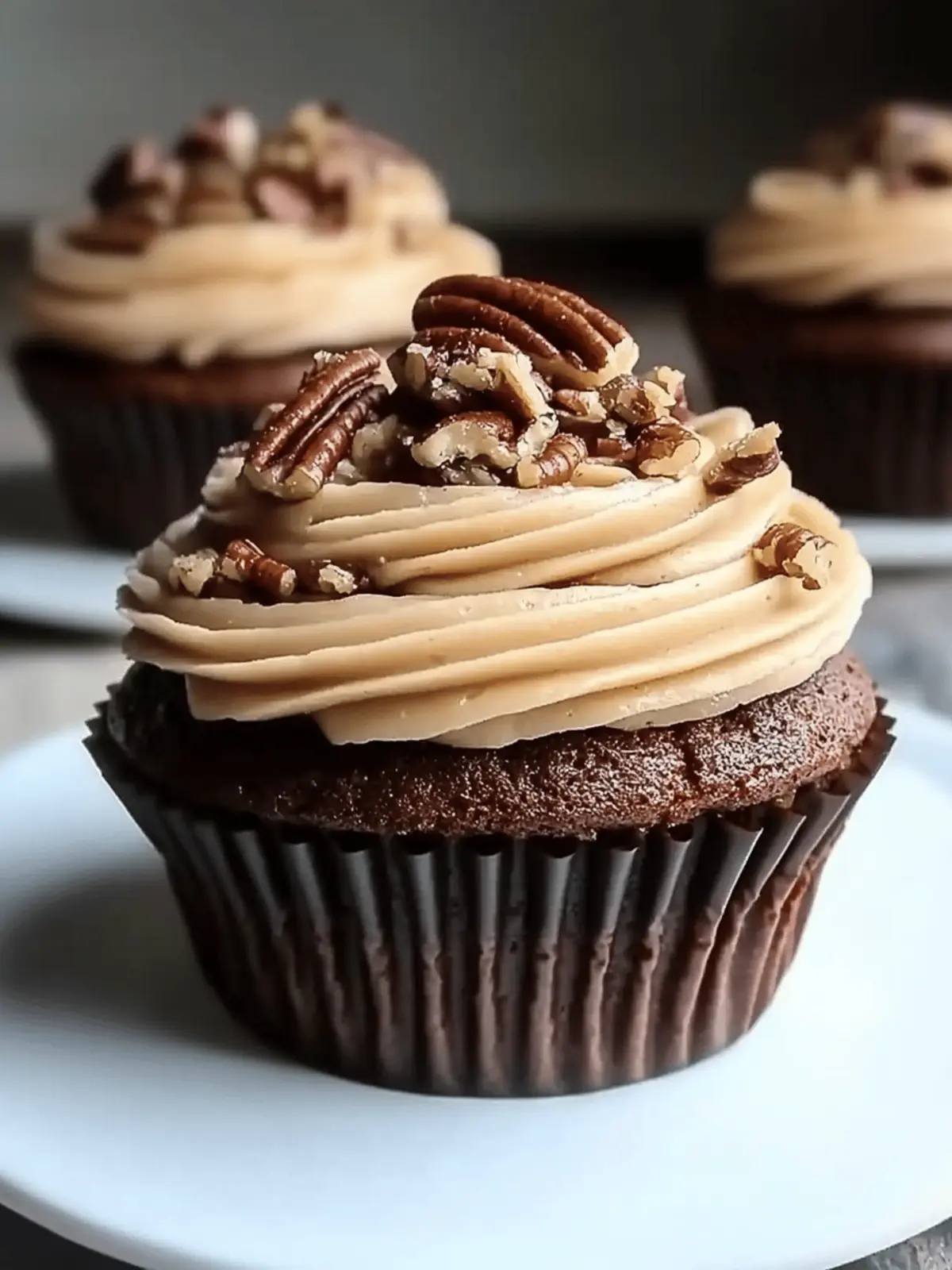 Chocolate Bourbon Pecan Pie Cupcakes with Butter Pecan Frosting