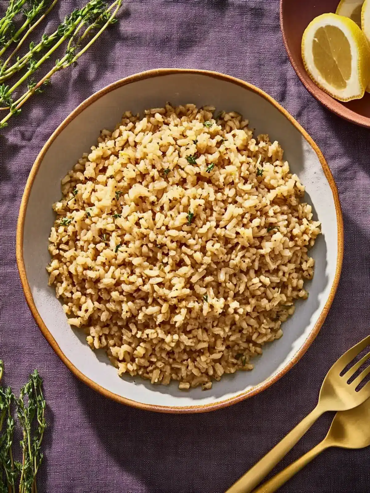 Lemon Brown Rice with Garlic and Thyme