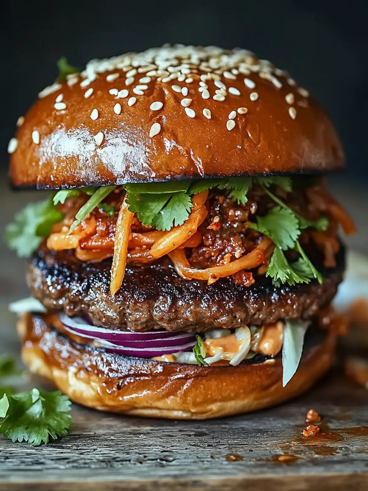 Korean BBQ Burger with Kimchi Slaw