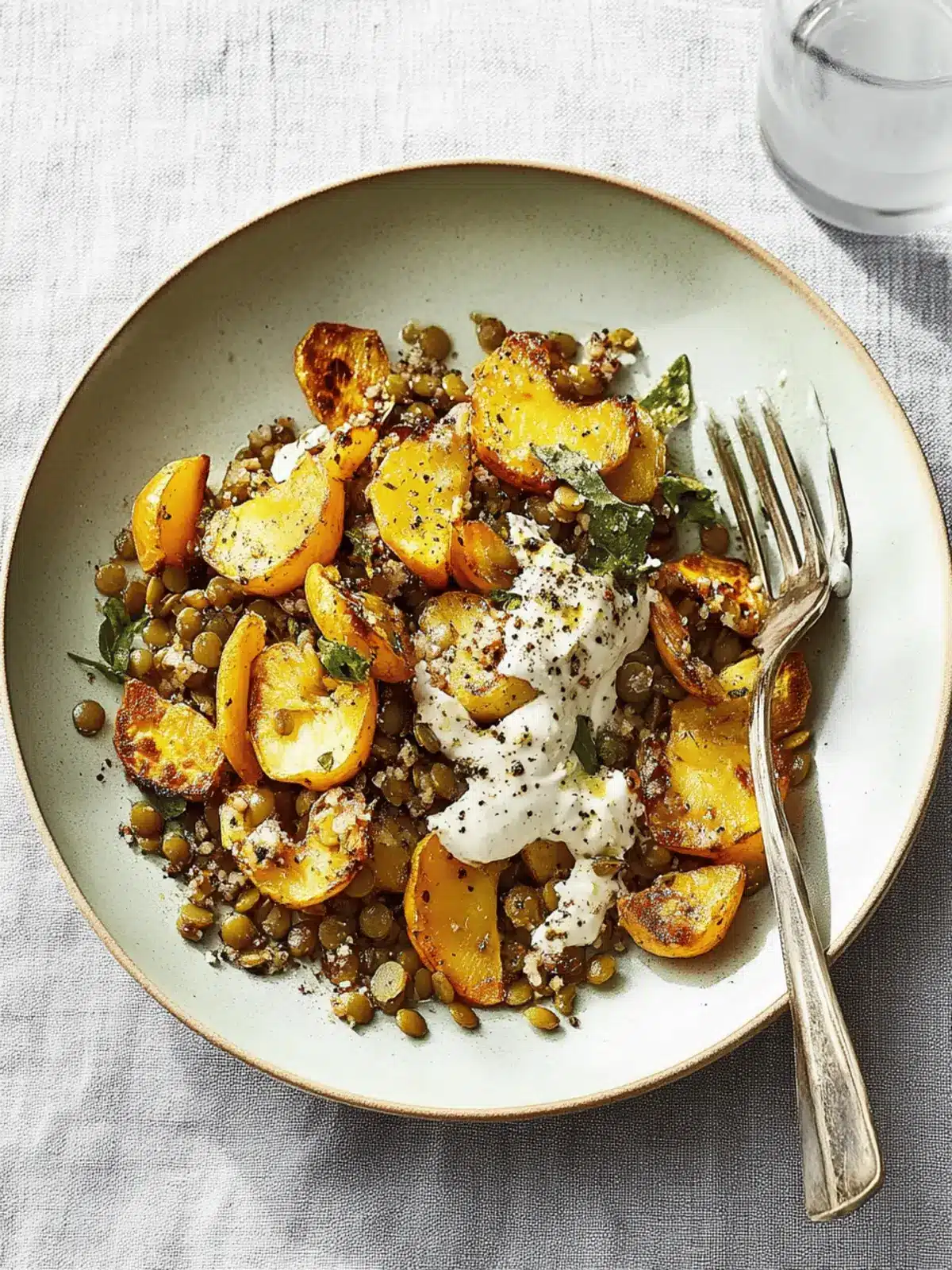 Fall Roasted Vegetable and Lentil Salad with Pine Nut Cream