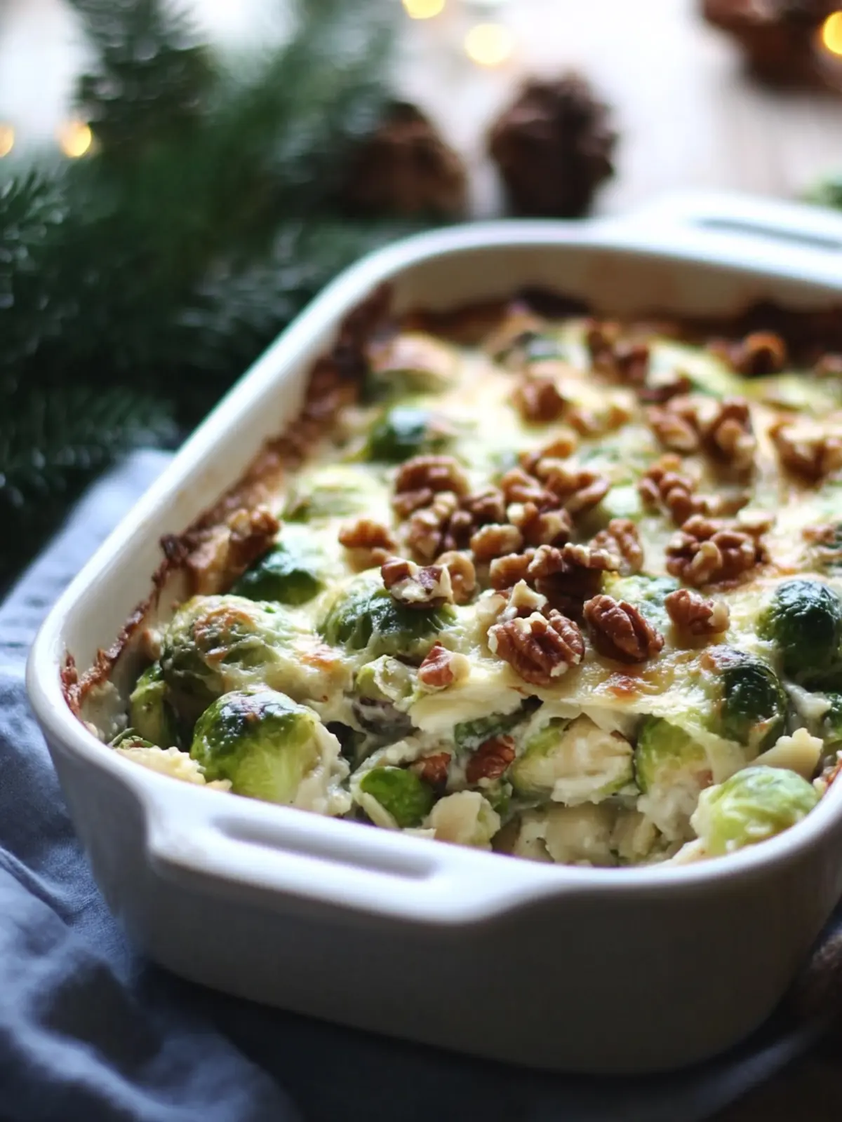 Creamy brussels sprout gratin with walnuts
