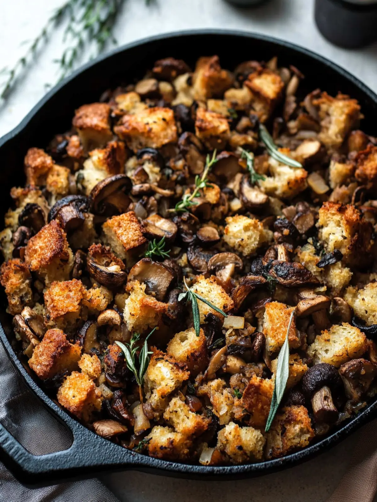 Crispy Wild Mushroom Stuffing (in a Cast Iron Skillet!)