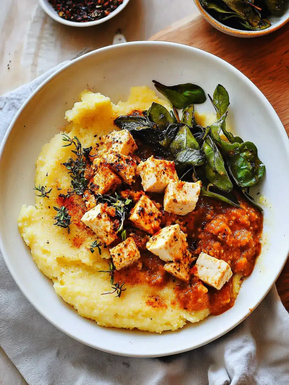 Vegan Cacio E Pepe Polenta with Spicy Tofu