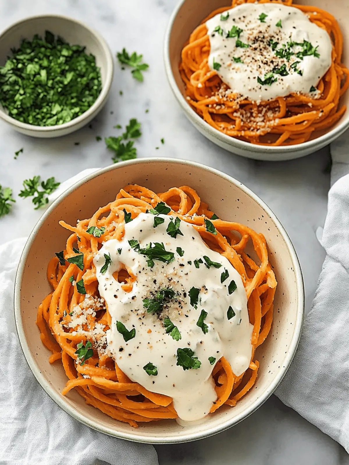 Sweet Potato Noodles with Vegan Alfredo Sauce