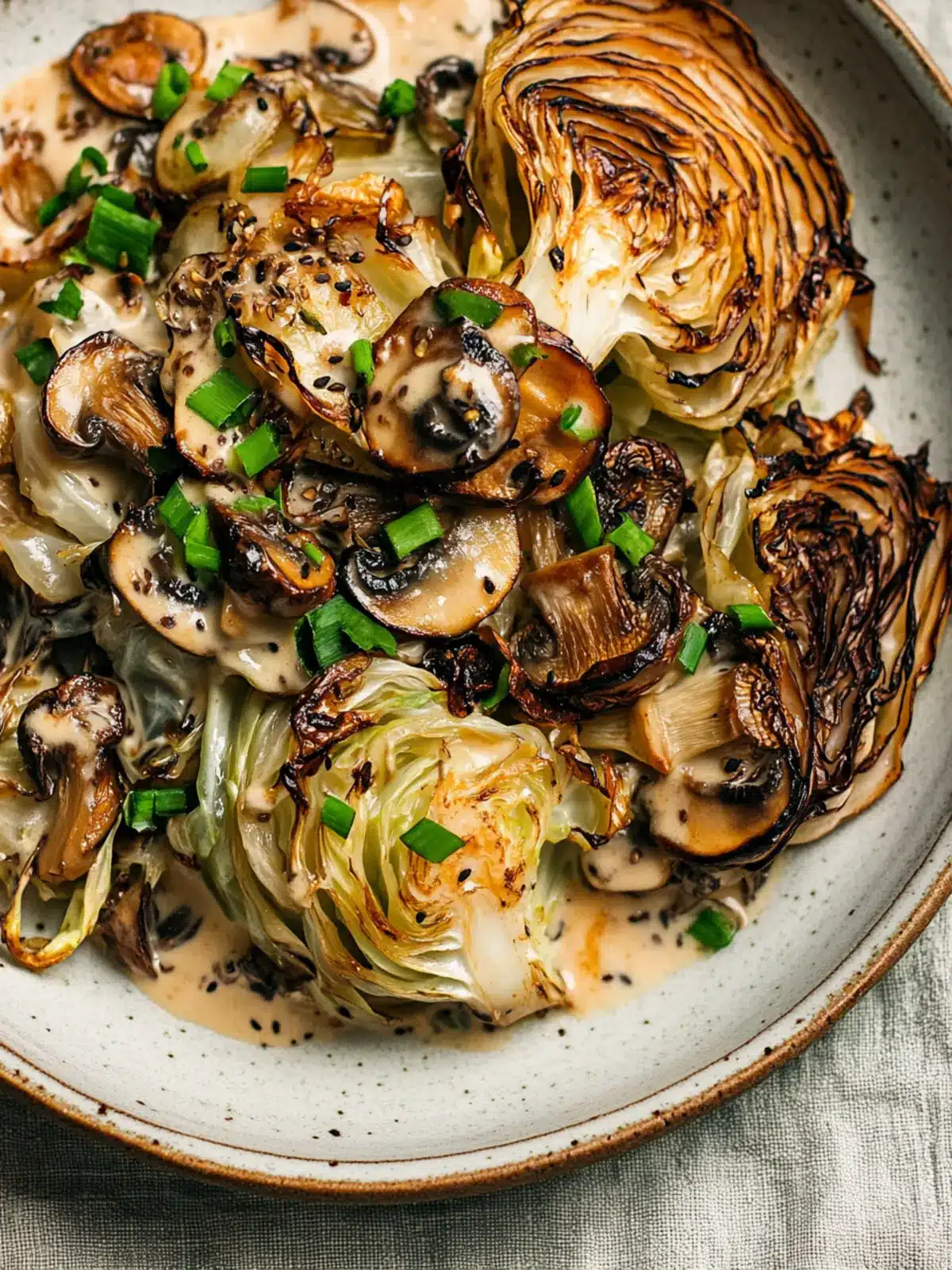 Charred Cabbage with Creamy Miso Mushrooms