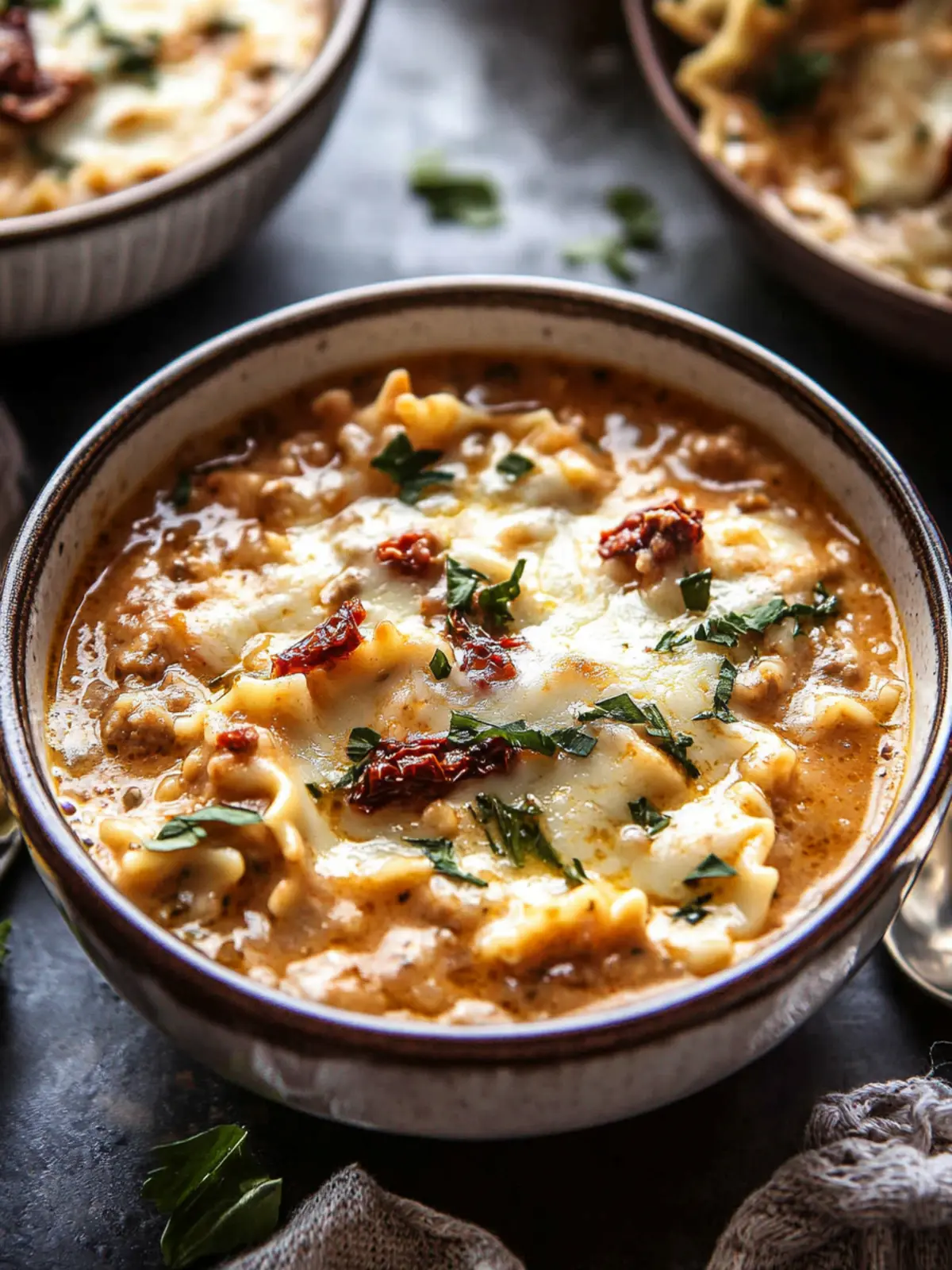 Crockpot Creamy Sun-Dried Tomato Lasagna Soup
